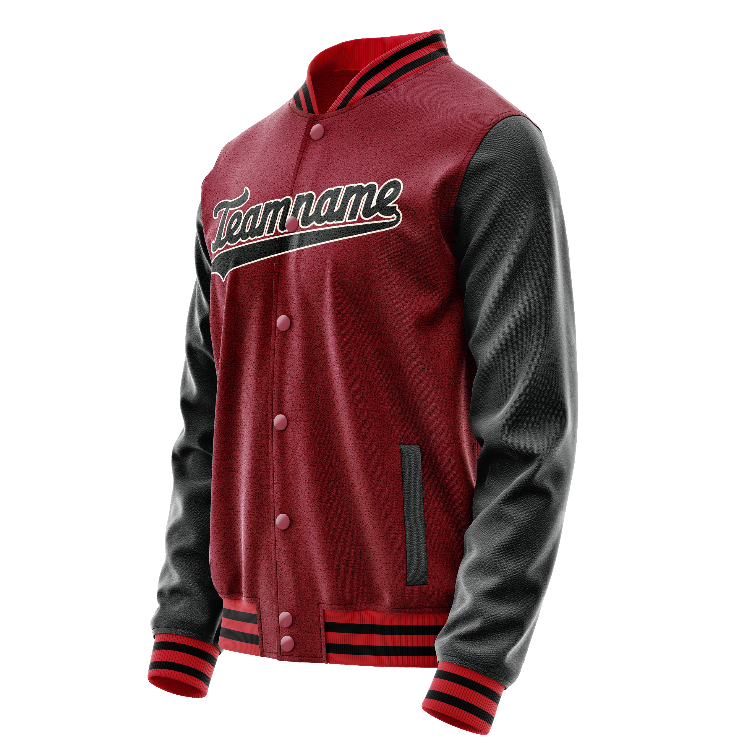 Personalized Crimson & Red Black Solid Color Varsity Letterman Jacket