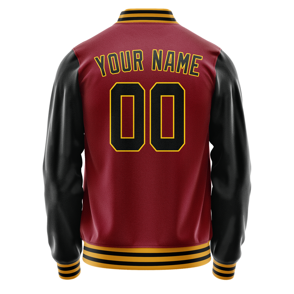 Personalized Crimson & Red Black Solid Color Varsity Letterman Jacket