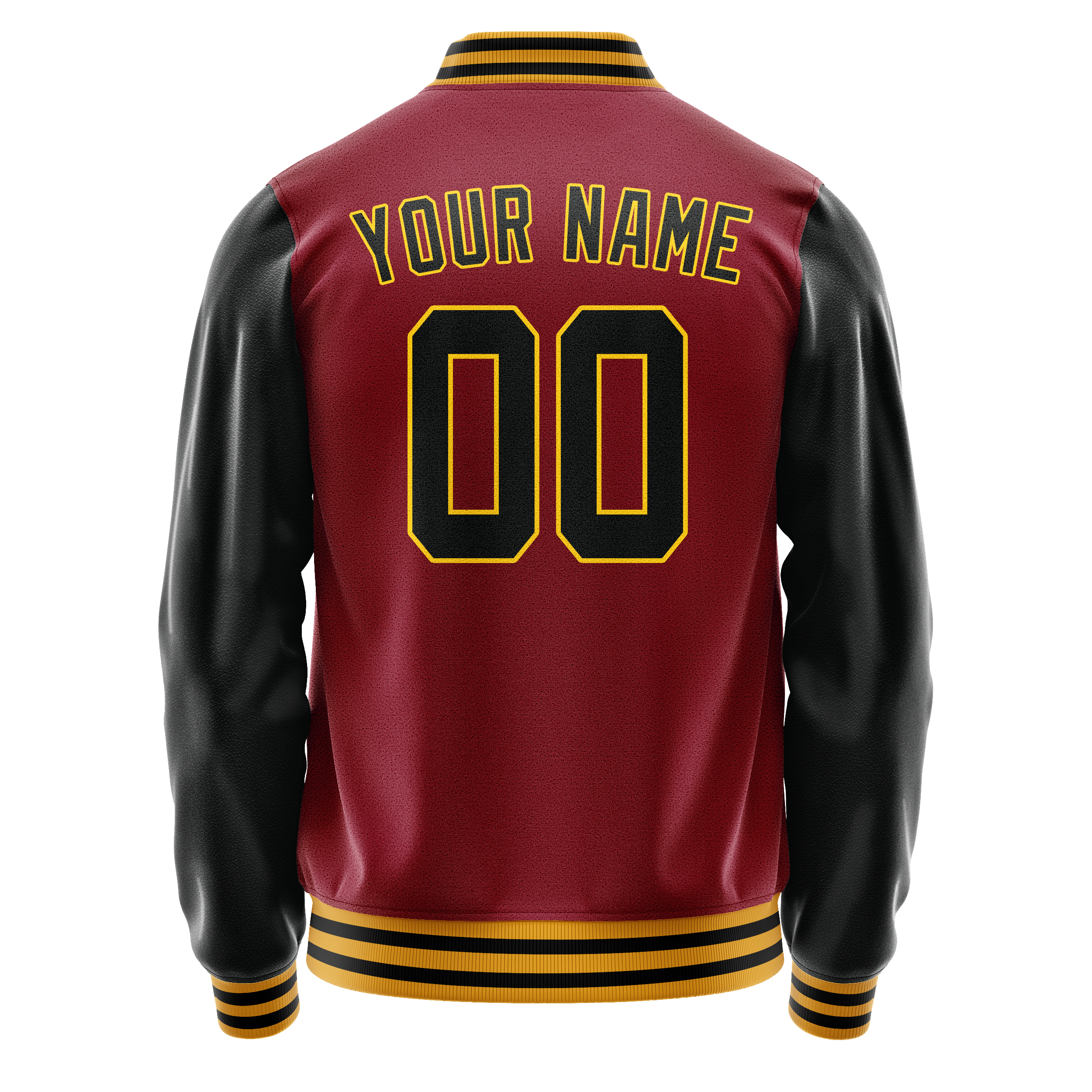 Personalized Crimson & Red Black Solid Color Varsity Letterman Jacket