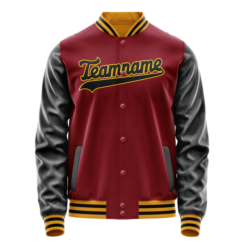 Personalized Crimson & Red Black Solid Color Varsity Letterman Jacket