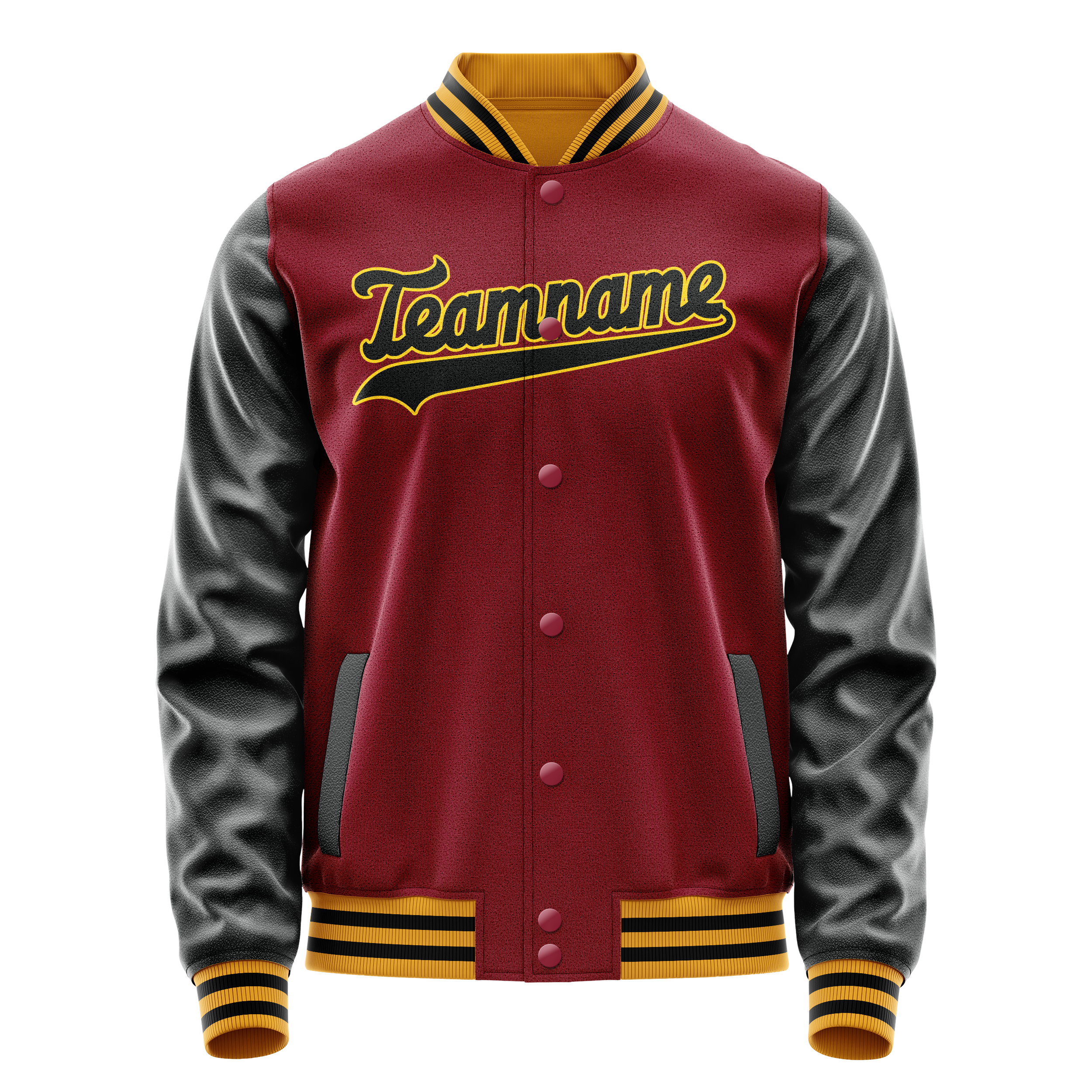 Personalized Crimson & Red Black Solid Color Varsity Letterman Jacket