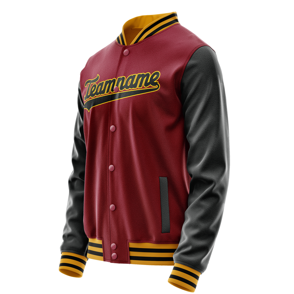 Personalized Crimson & Red Black Solid Color Varsity Letterman Jacket