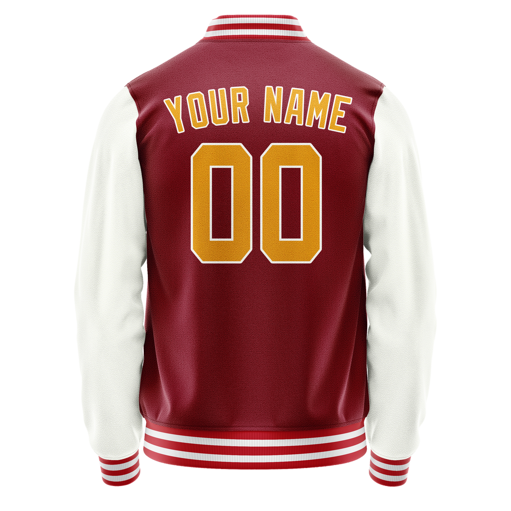 Personalized Crimson & Red White Solid Color Varsity Letterman Jacket