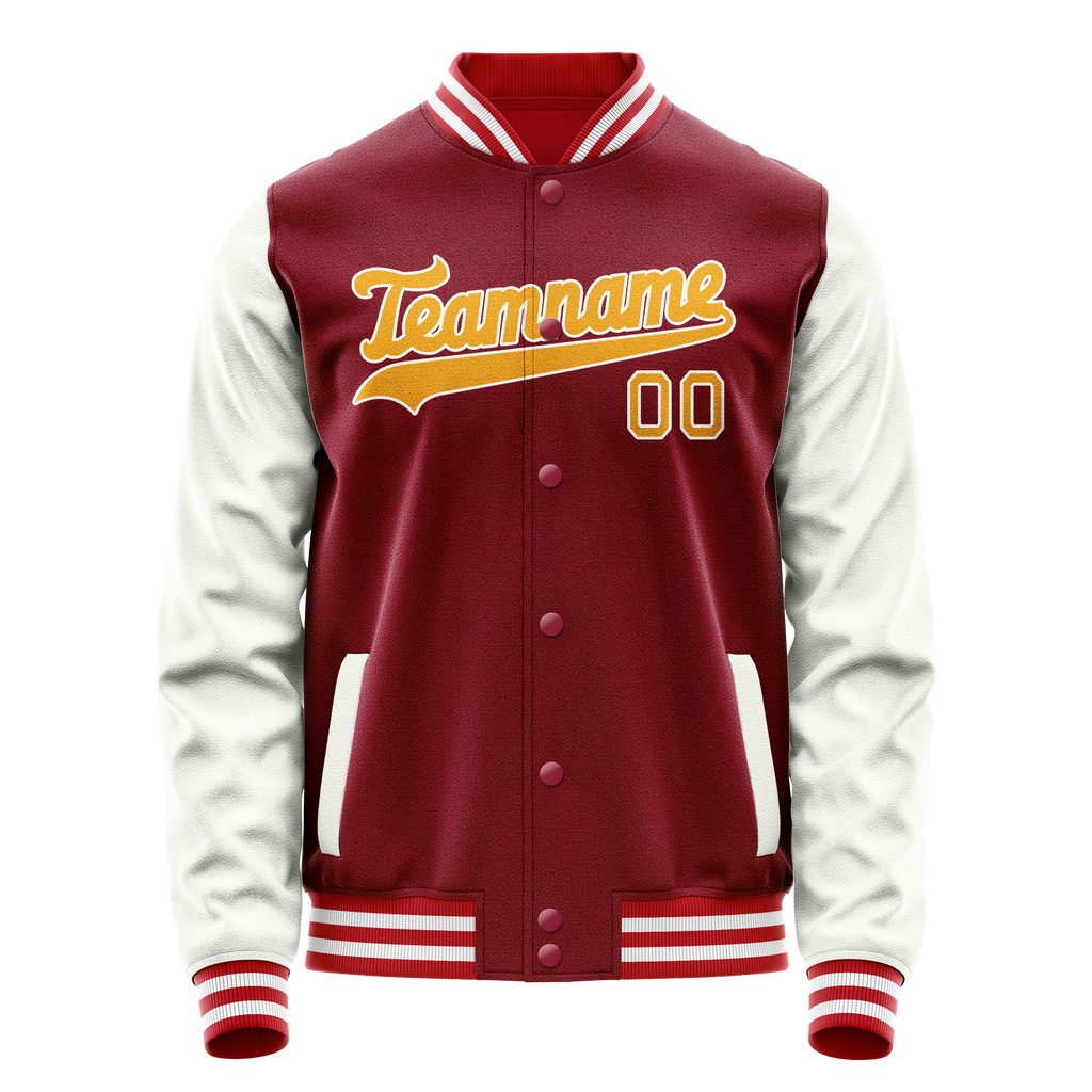 Personalized Crimson & Red White Solid Color Varsity Letterman Jacket