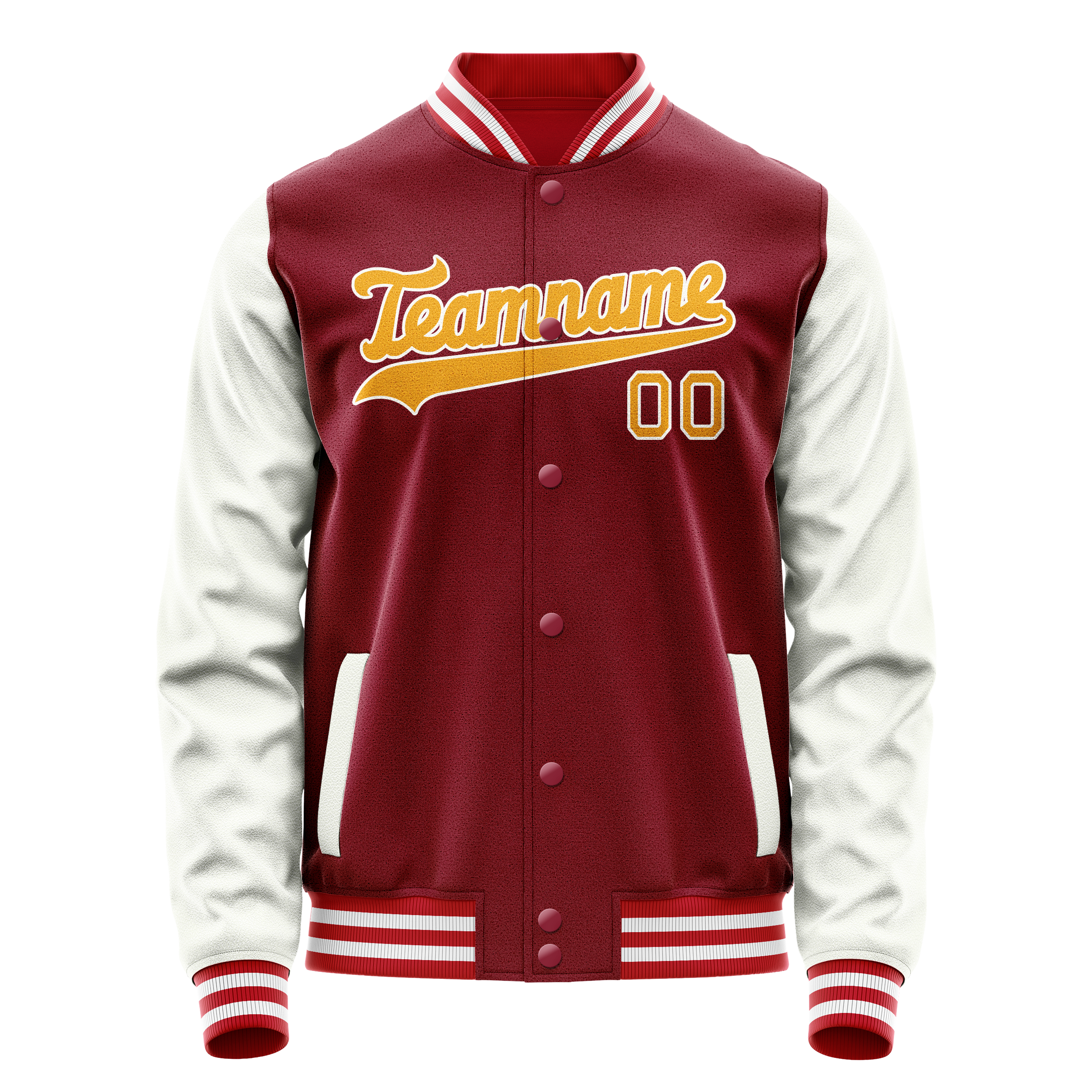 Personalized Crimson & Red White Solid Color Varsity Letterman Jacket