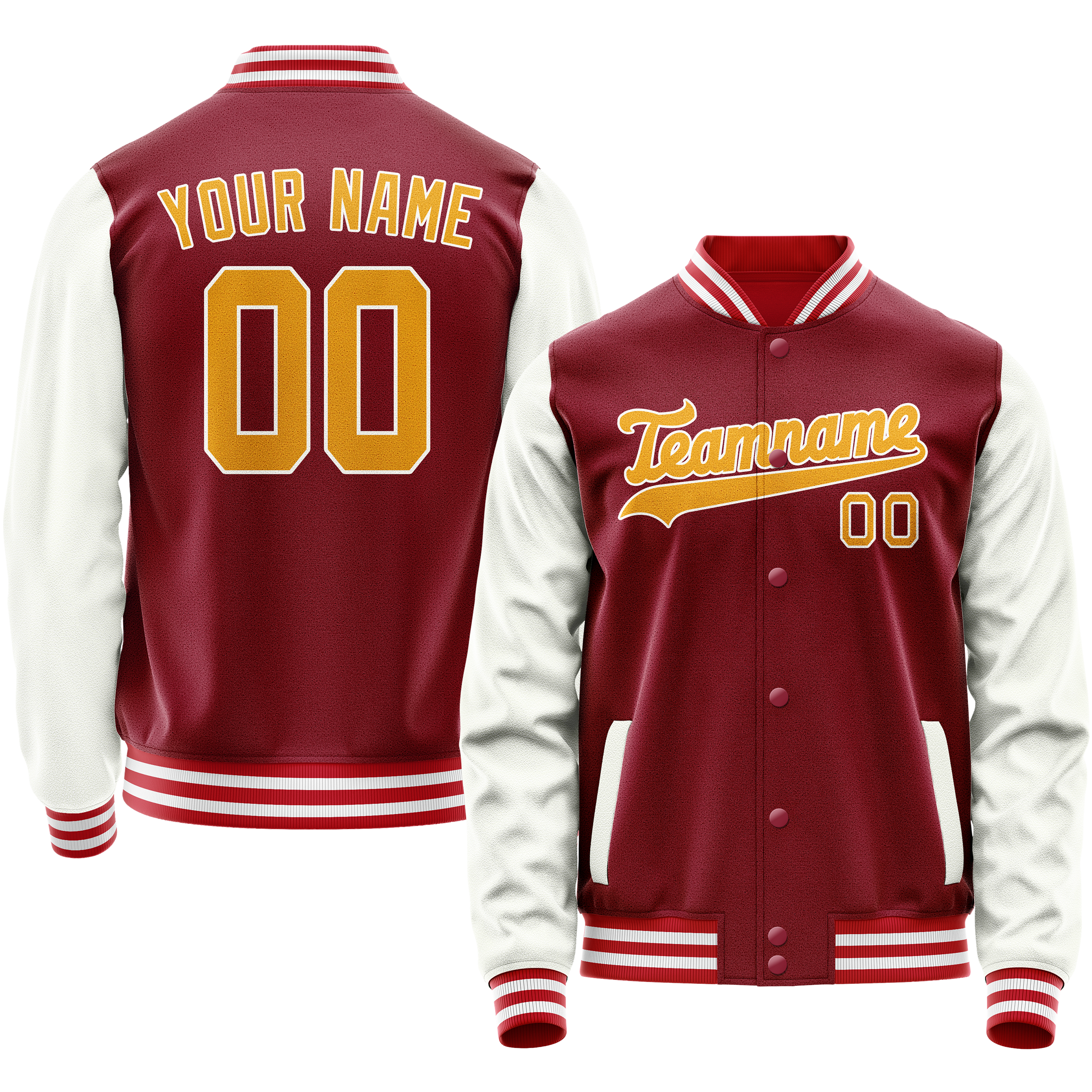 Personalized Crimson & Red White Solid Color Varsity Letterman Jacket