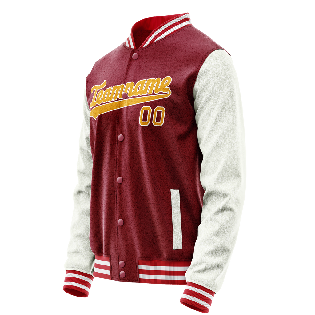 Personalized Crimson & Red White Solid Color Varsity Letterman Jacket