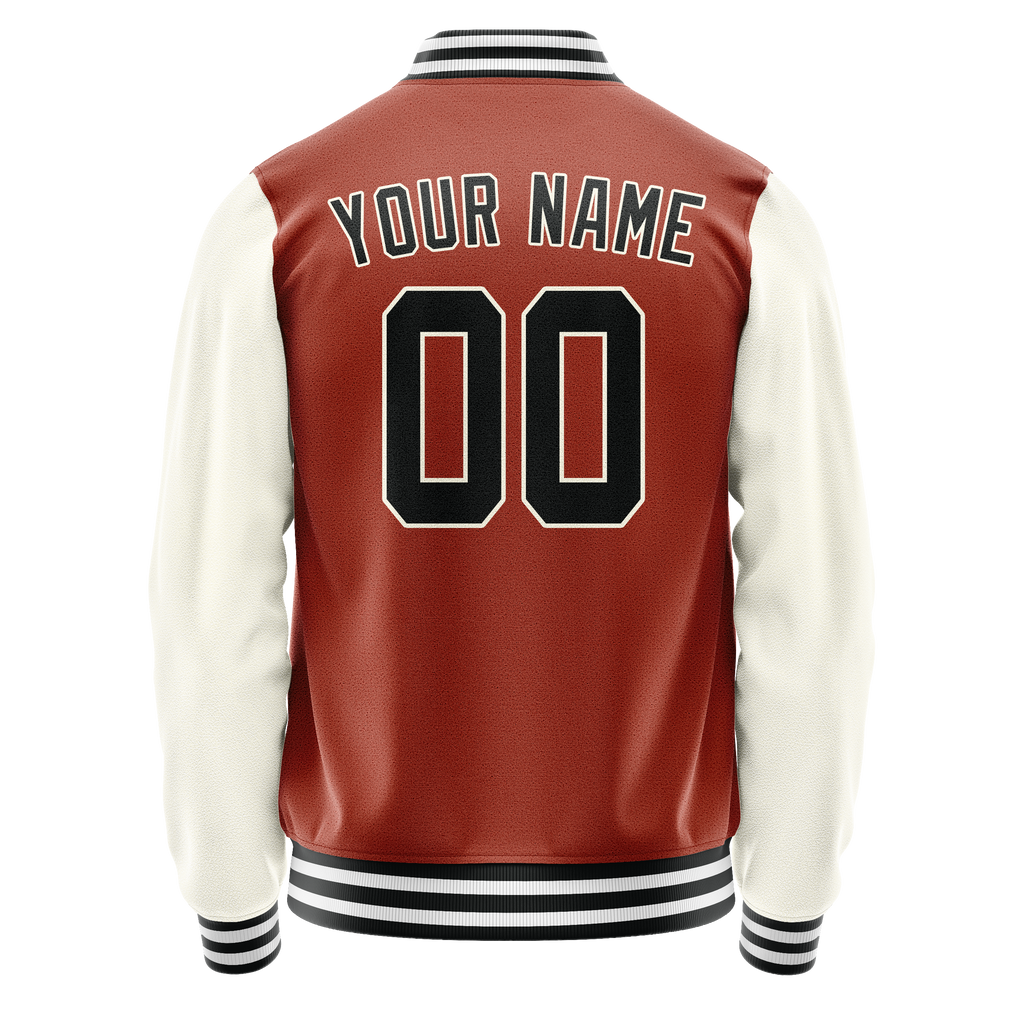 Personalized Coral & Red Cream Solid Color Varsity Letterman Jacket