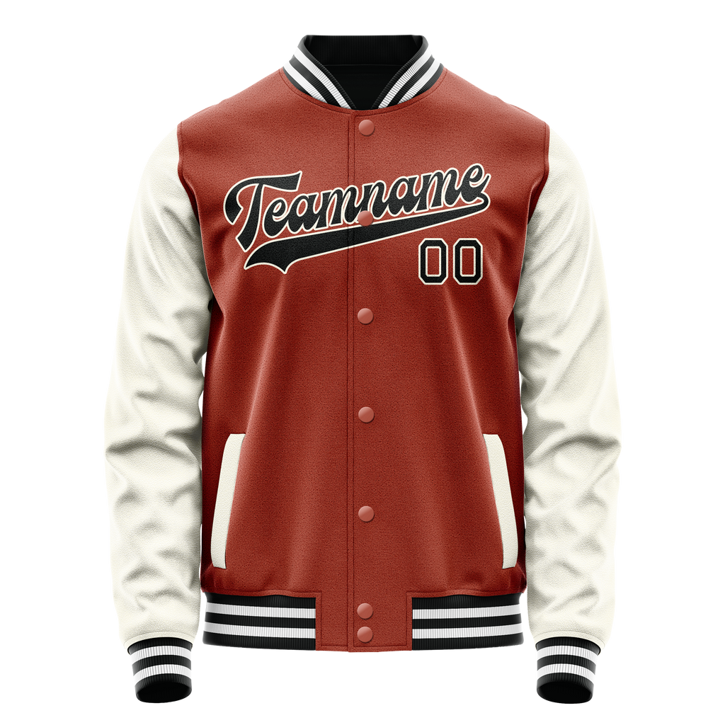 Personalized Coral & Red Cream Solid Color Varsity Letterman Jacket
