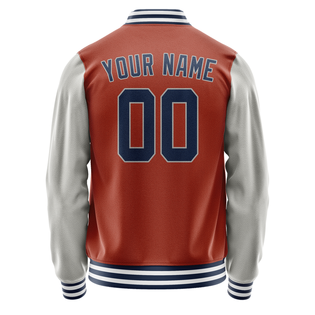 Personalized Coral & Red Gray Solid Color Varsity Letterman Jacket