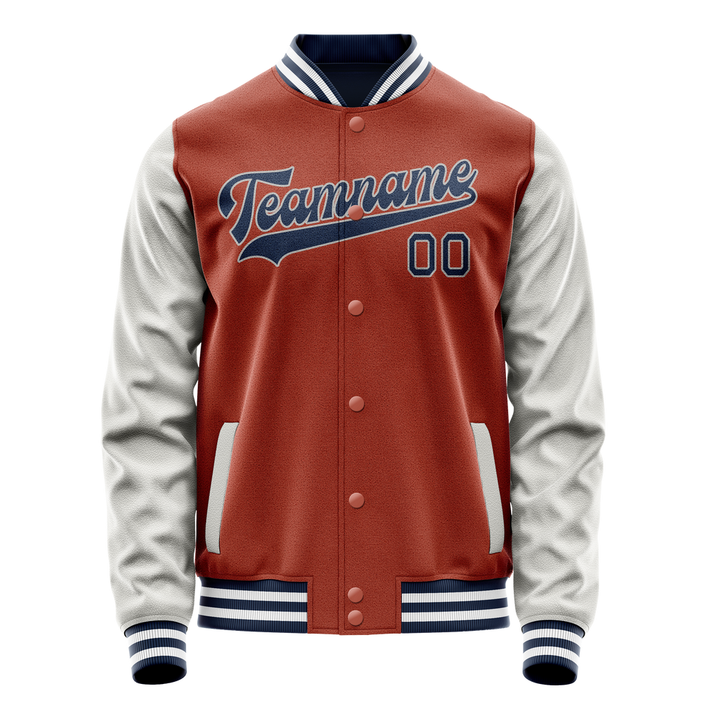 Personalized Coral & Red Gray Solid Color Varsity Letterman Jacket