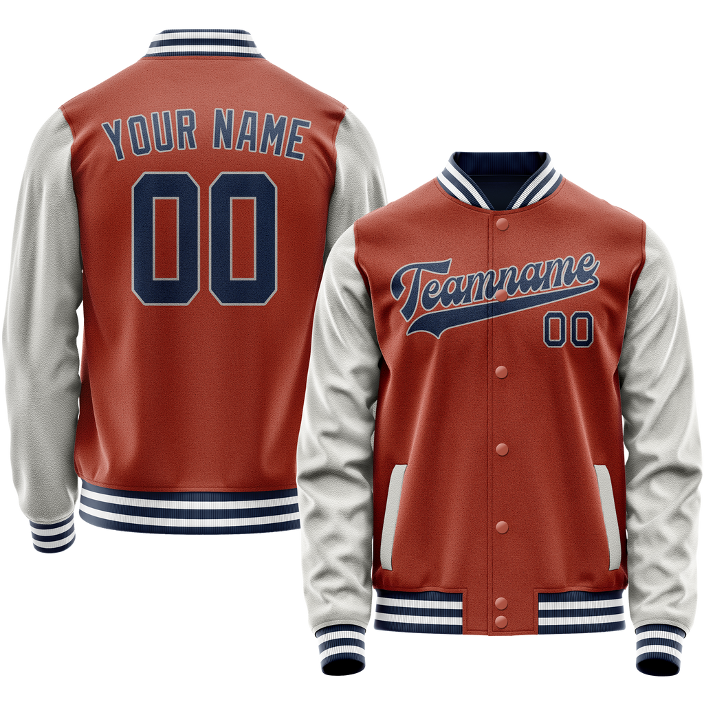Personalized Coral & Red Gray Solid Color Varsity Letterman Jacket