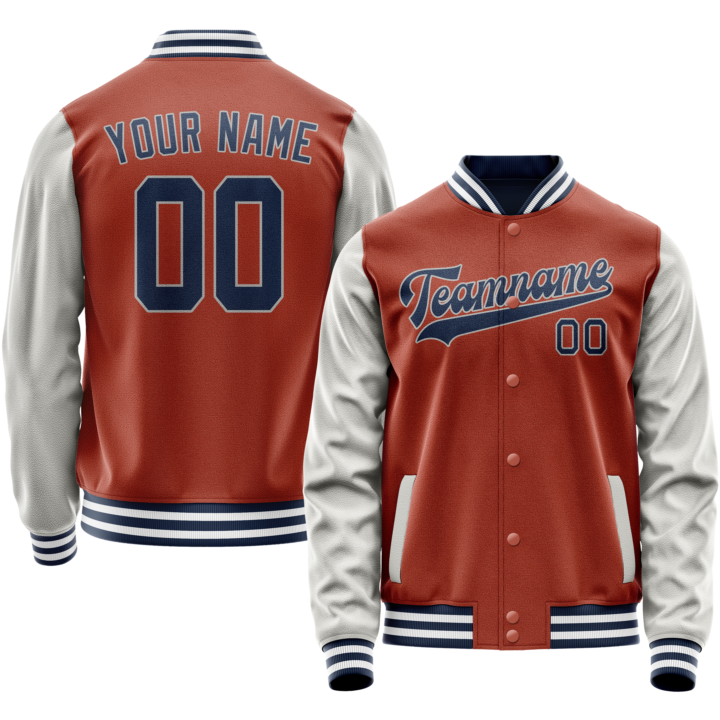 Personalized Coral & Red Gray Solid Color Varsity Letterman Jacket