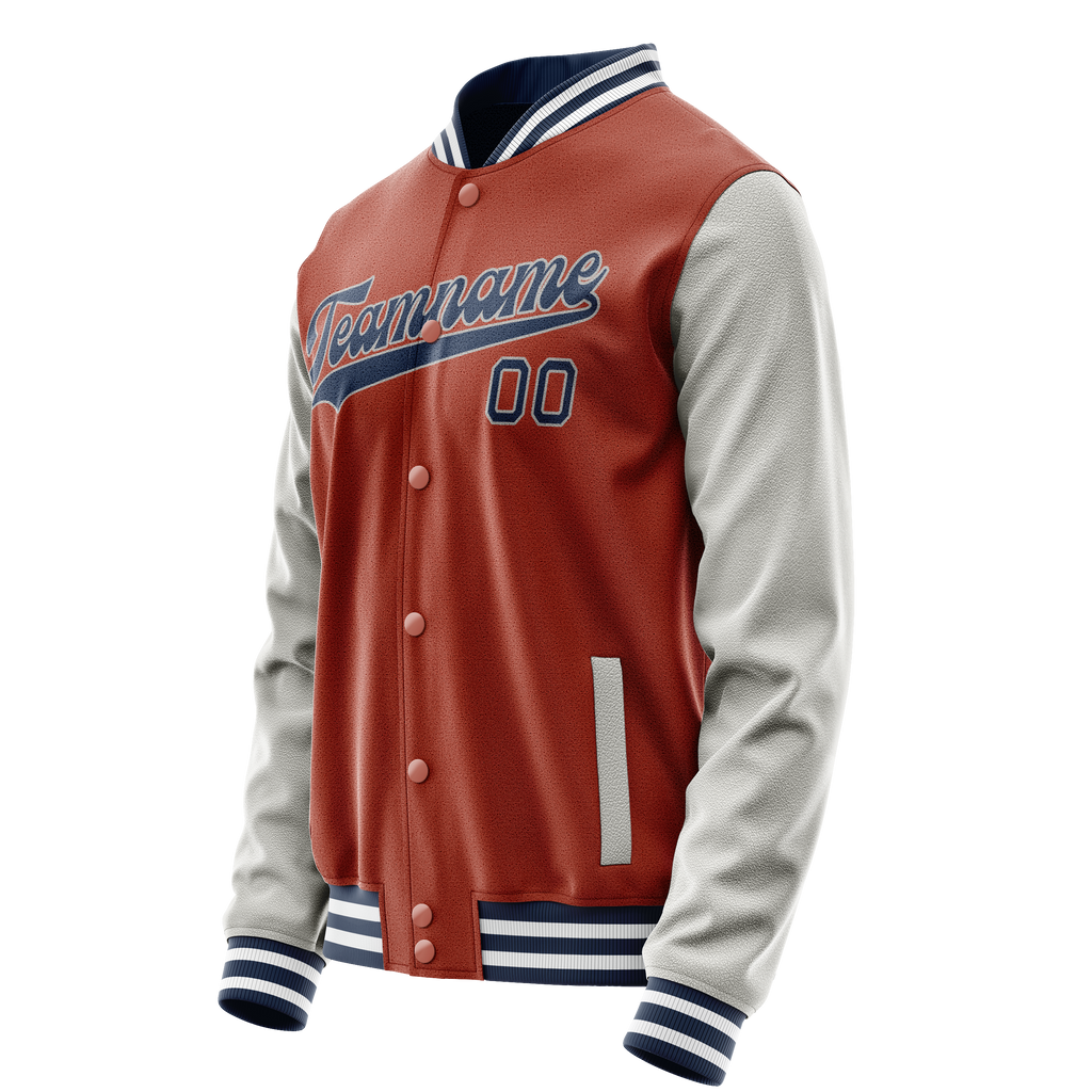Personalized Coral & Red Gray Solid Color Varsity Letterman Jacket