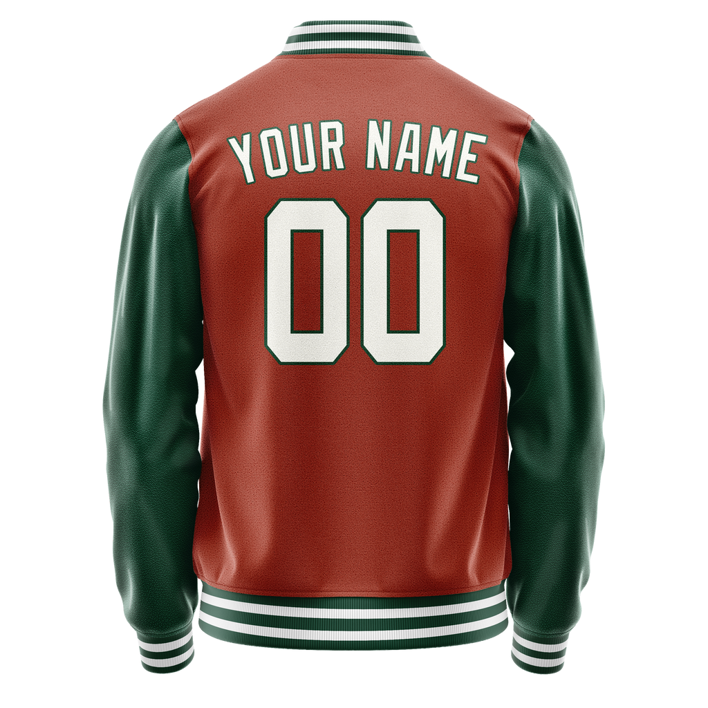 Personalized Coral & Red Green Solid Color Varsity Letterman Jacket
