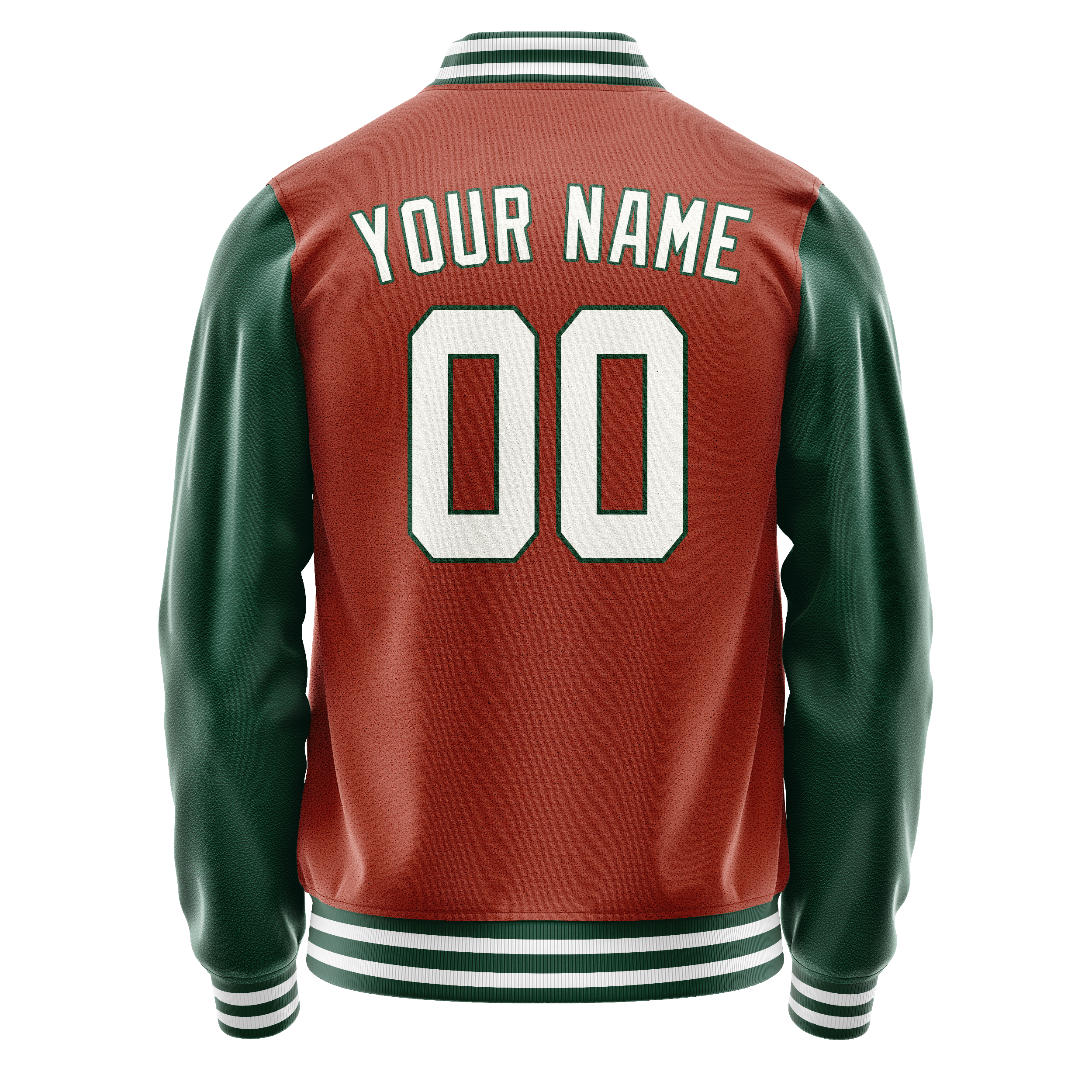 Personalized Coral & Red Green Solid Color Varsity Letterman Jacket