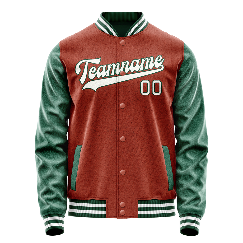 Personalized Coral & Red Green Solid Color Varsity Letterman Jacket