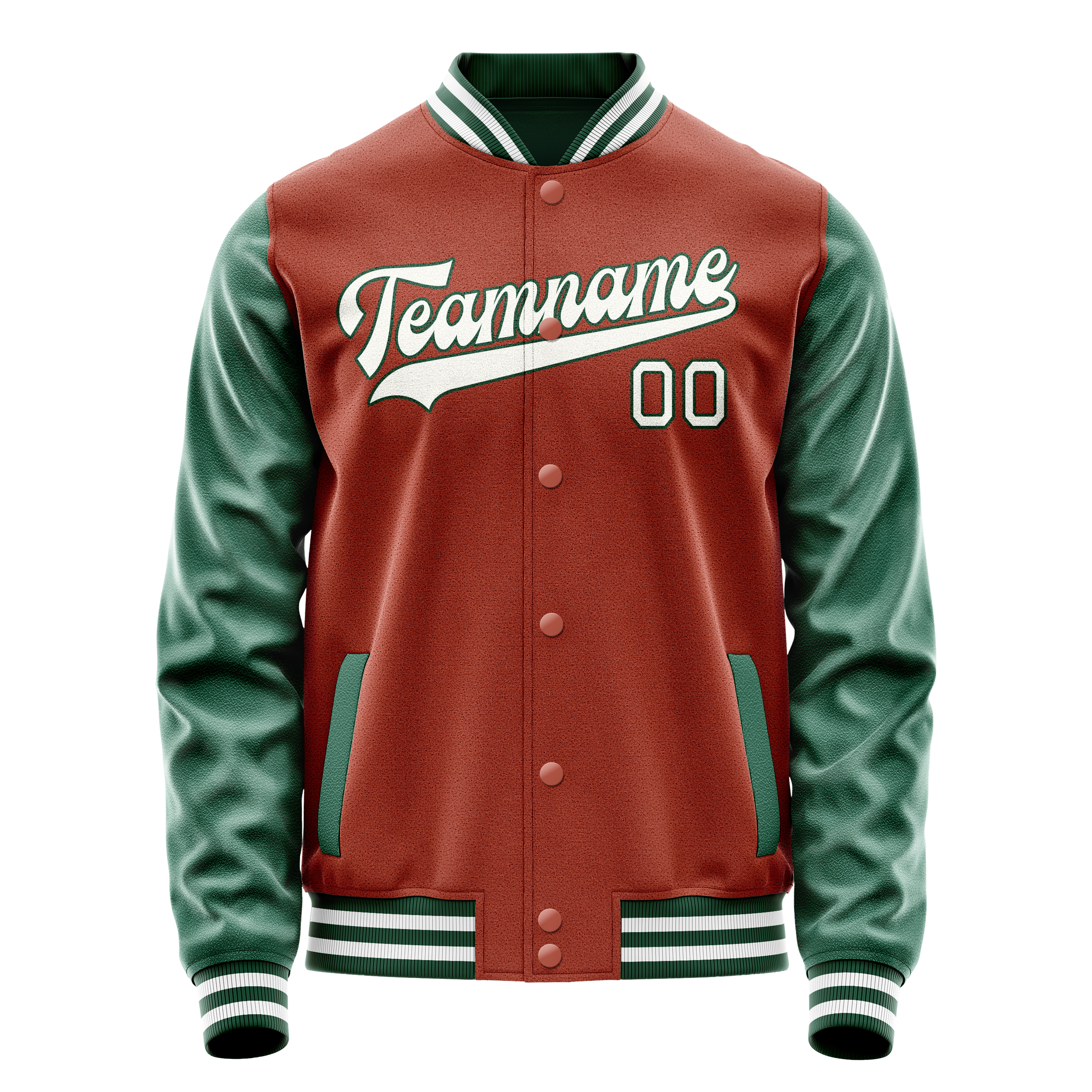 Personalized Coral & Red Green Solid Color Varsity Letterman Jacket