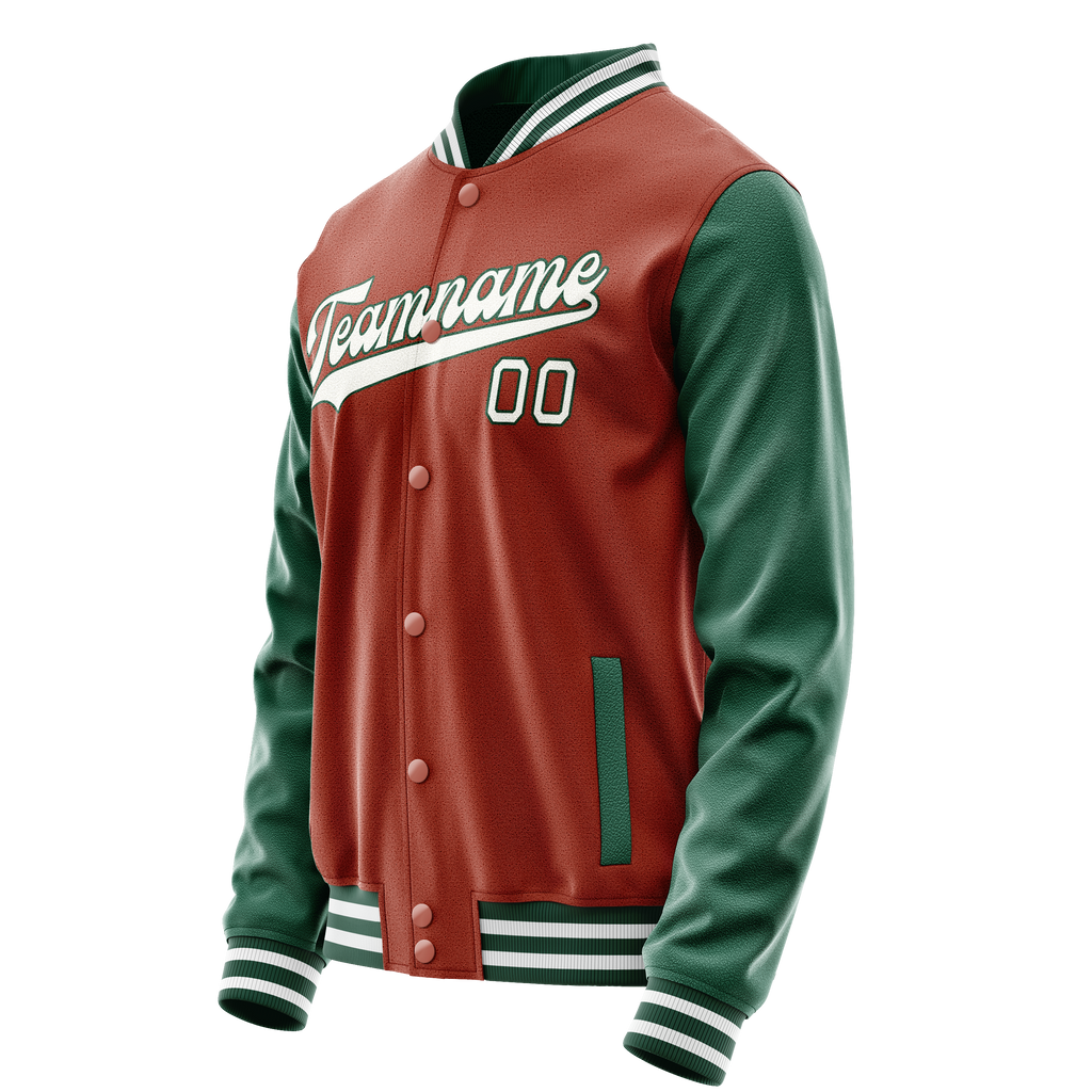 Personalized Coral & Red Green Solid Color Varsity Letterman Jacket