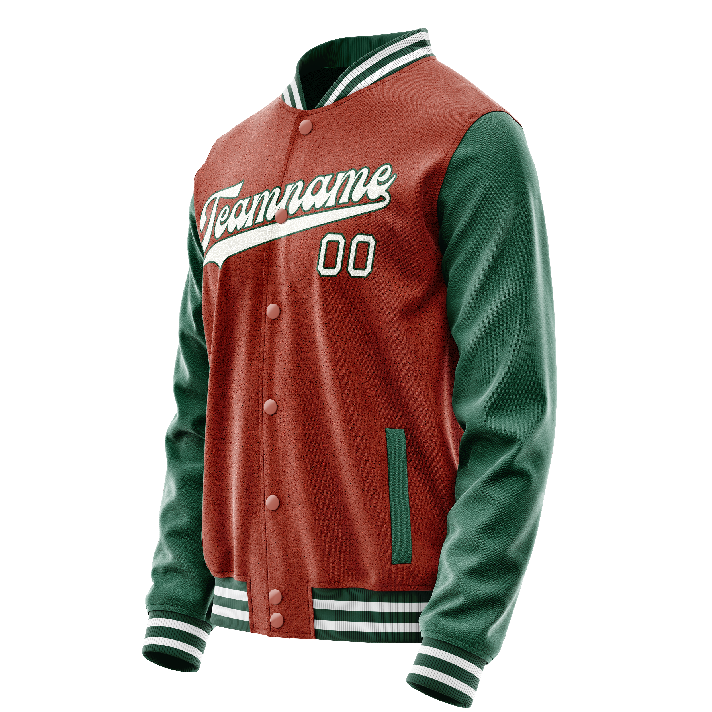 Personalized Coral & Red Green Solid Color Varsity Letterman Jacket