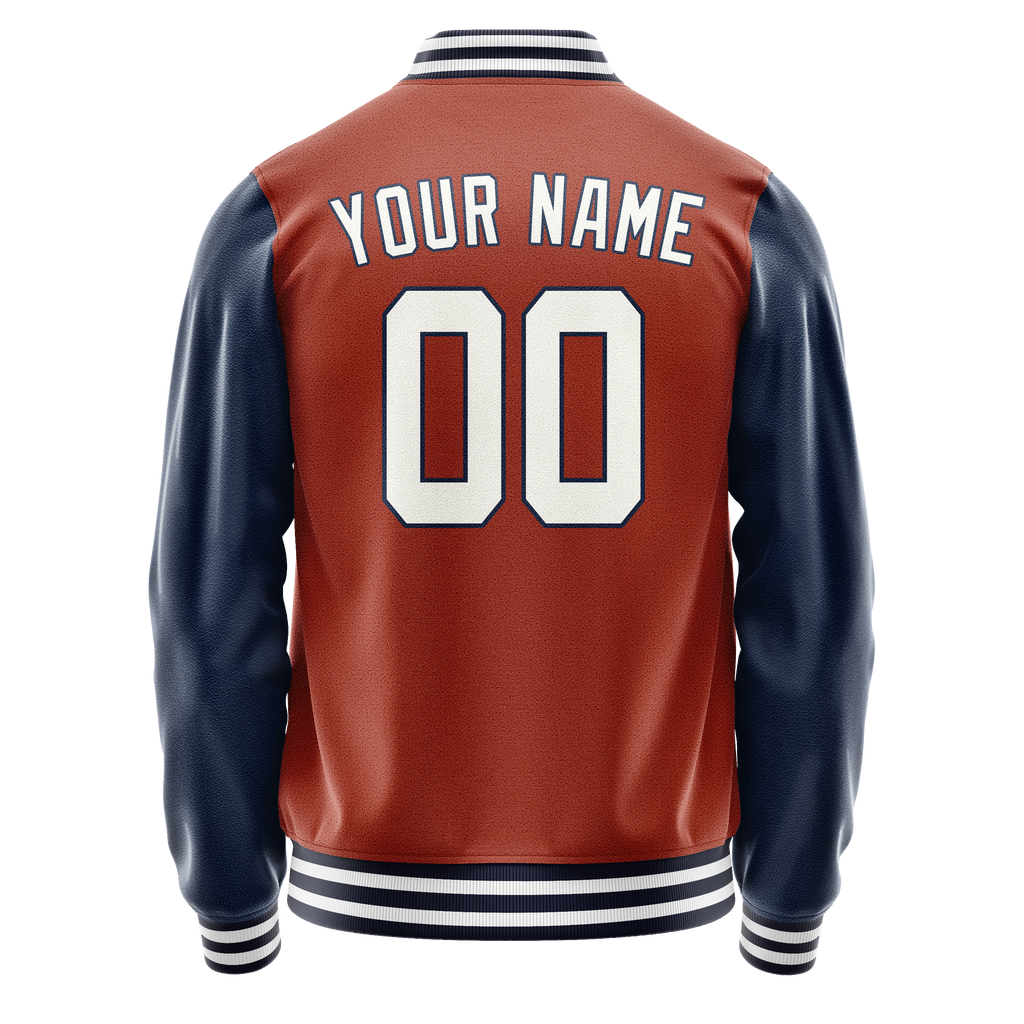 Personalized Coral & Red Blue Solid Color Varsity Letterman Jacket