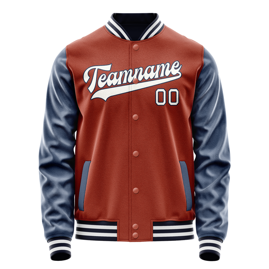 Personalized Coral & Red Blue Solid Color Varsity Letterman Jacket