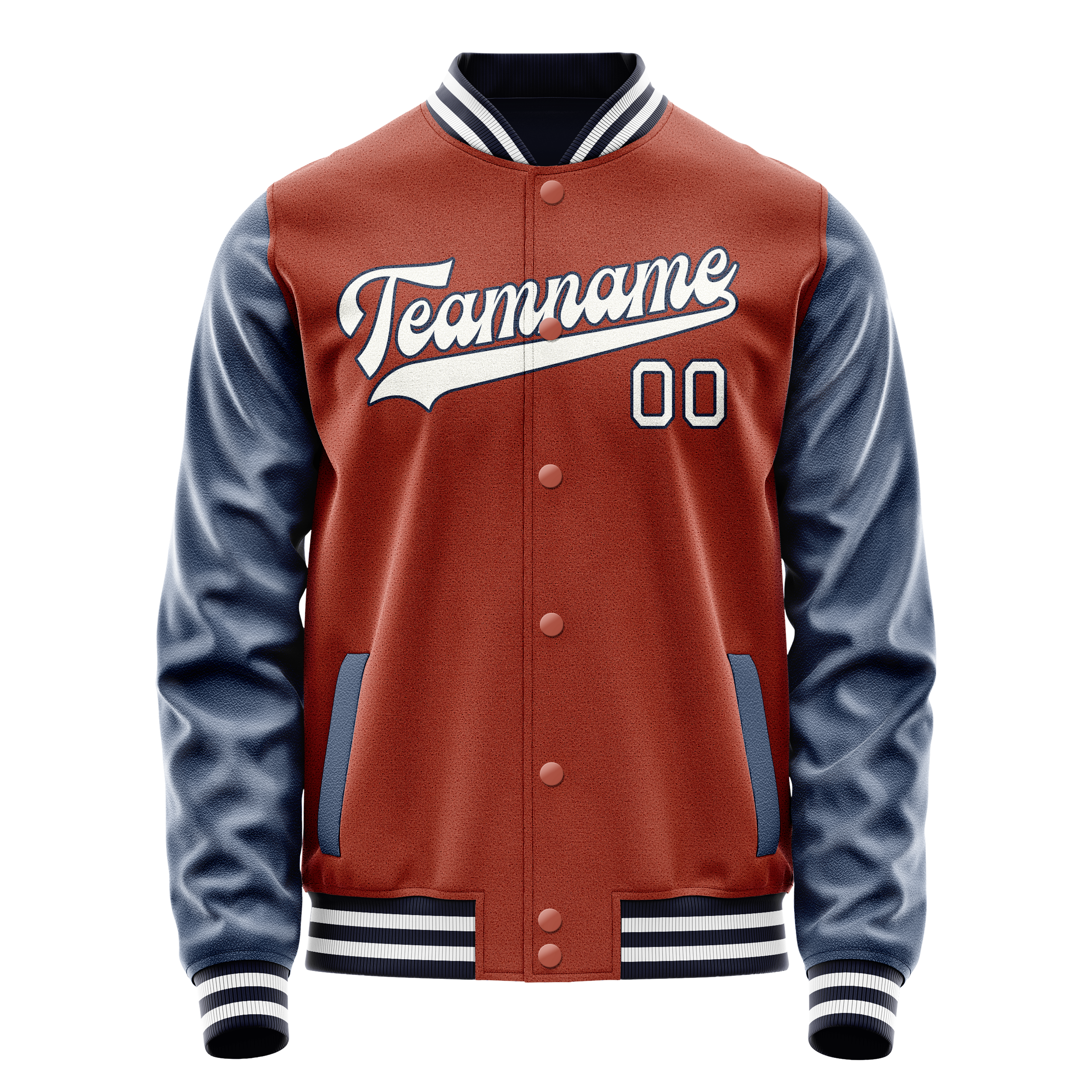 Personalized Coral & Red Blue Solid Color Varsity Letterman Jacket