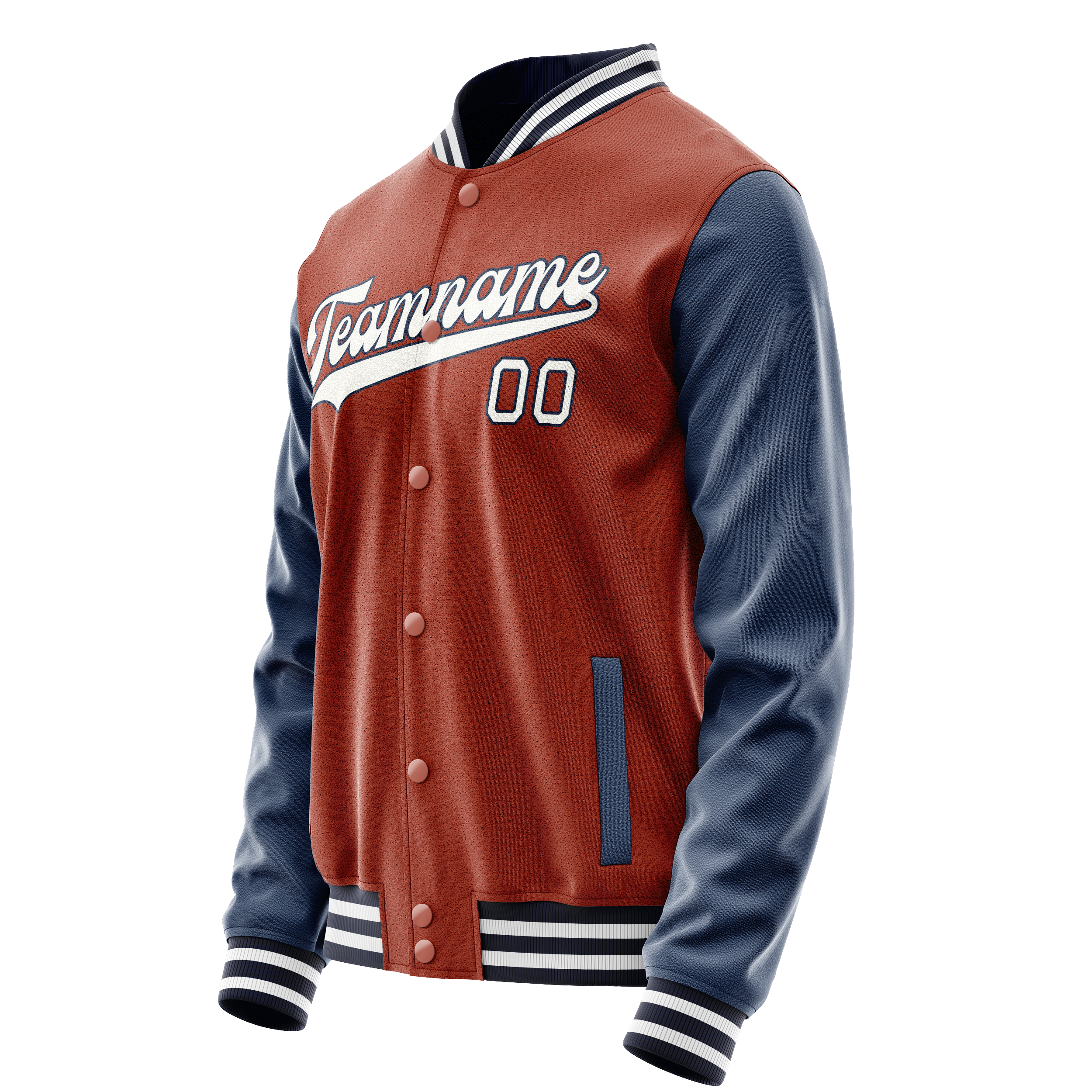 Personalized Coral & Red Blue Solid Color Varsity Letterman Jacket