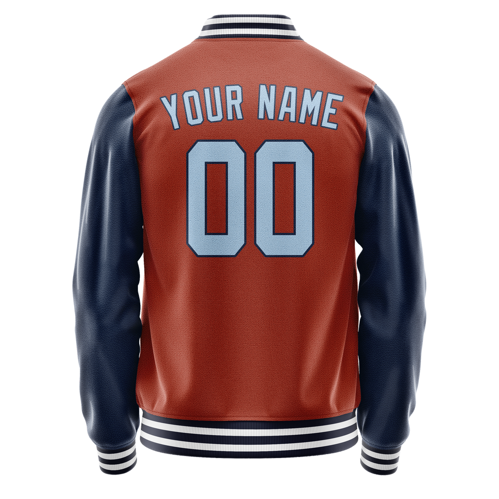 Personalized Coral & Red Navy Solid Color Varsity Letterman Jacket