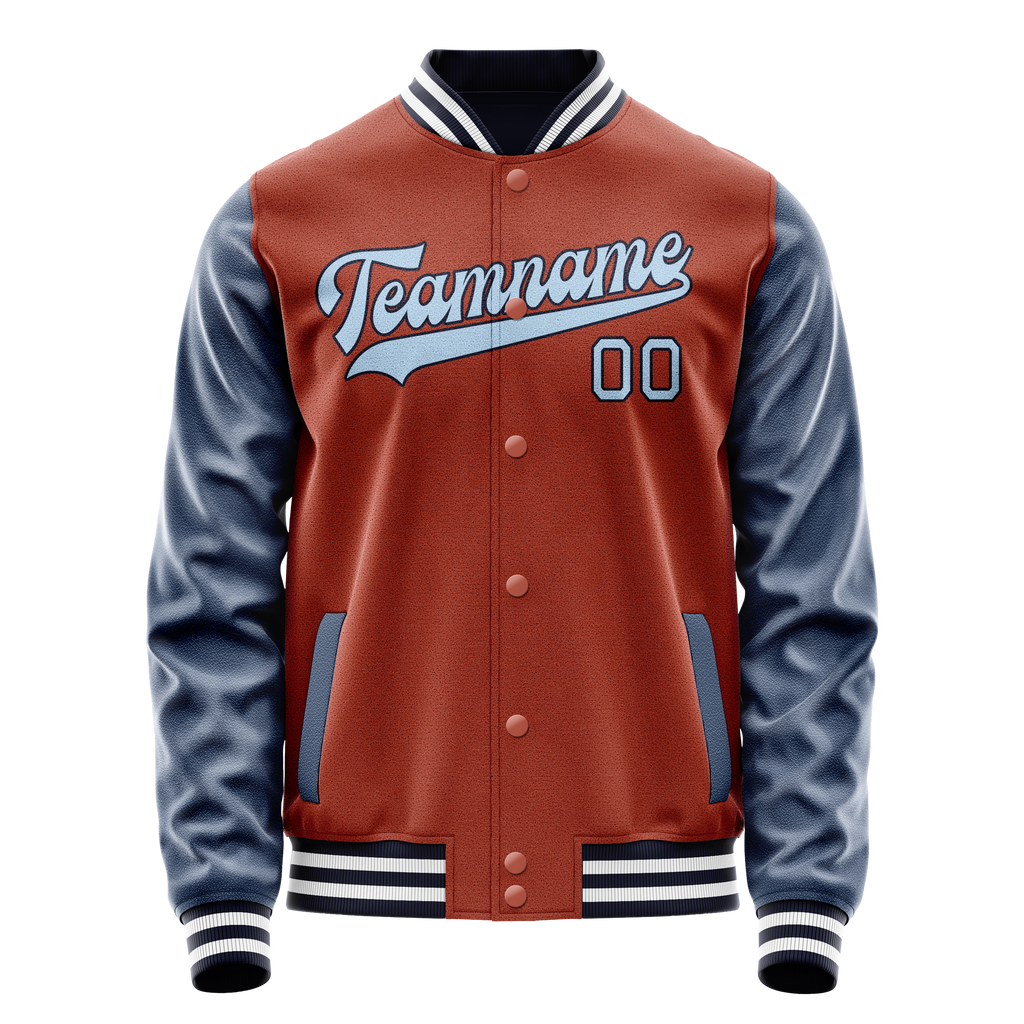 Personalized Coral & Red Navy Solid Color Varsity Letterman Jacket