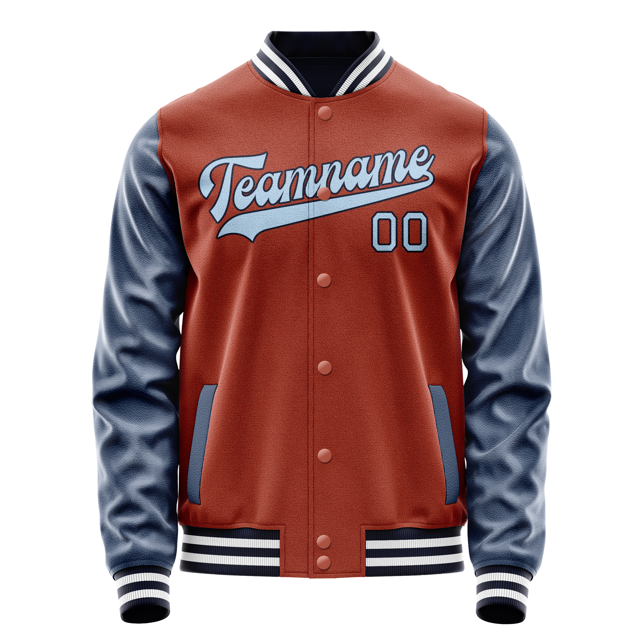 Personalized Coral & Red Navy Solid Color Varsity Letterman Jacket
