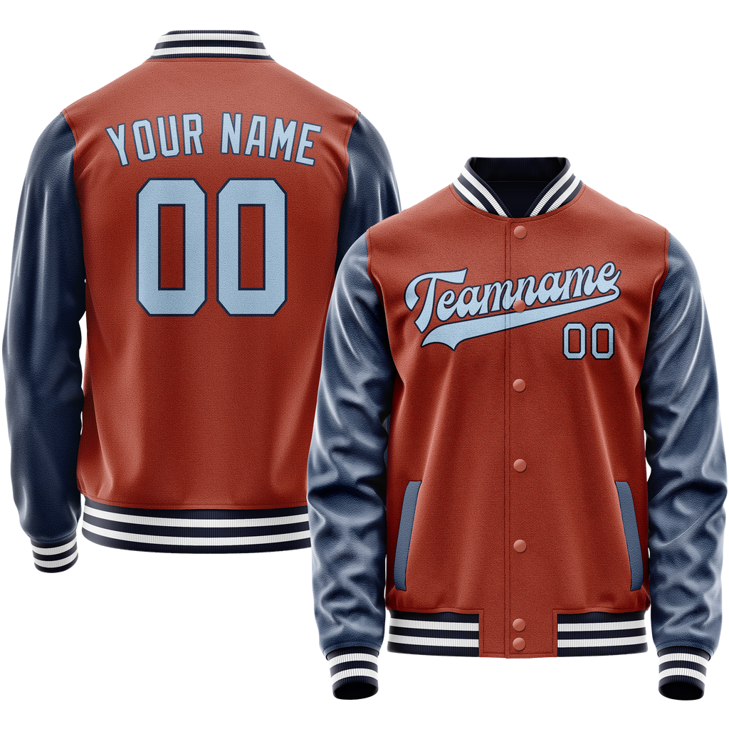 Personalized Coral & Red Navy Solid Color Varsity Letterman Jacket