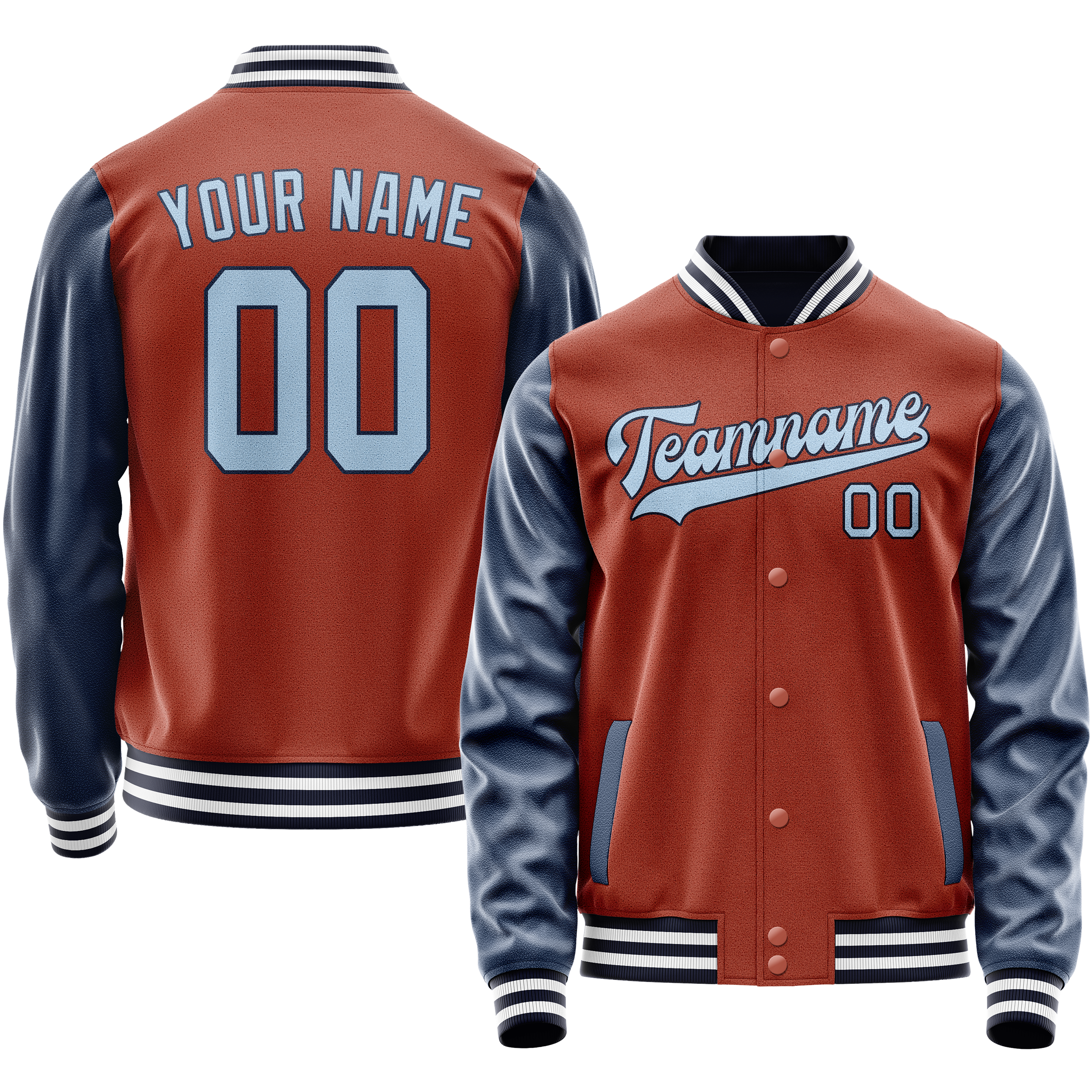 Personalized Coral & Red Navy Solid Color Varsity Letterman Jacket