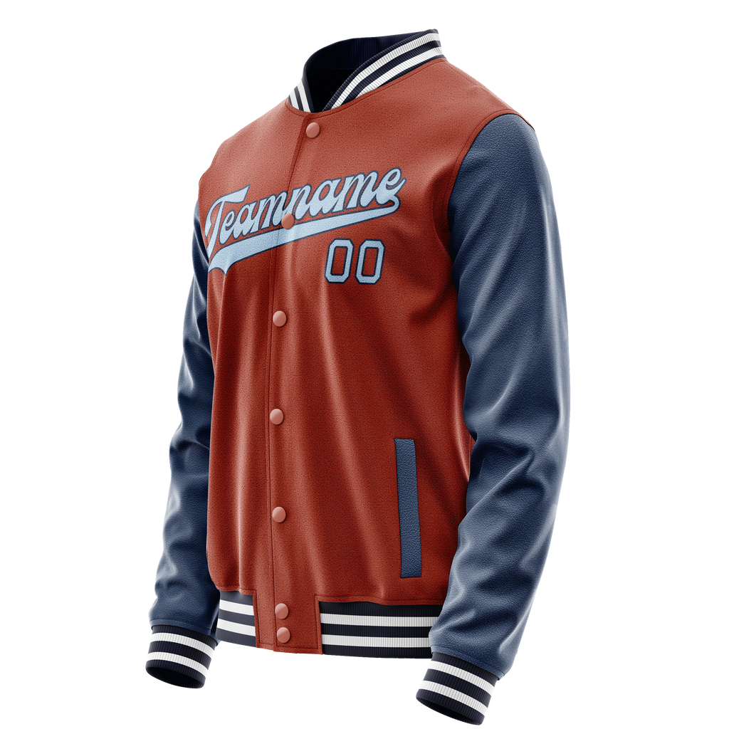 Personalized Coral & Red Navy Solid Color Varsity Letterman Jacket
