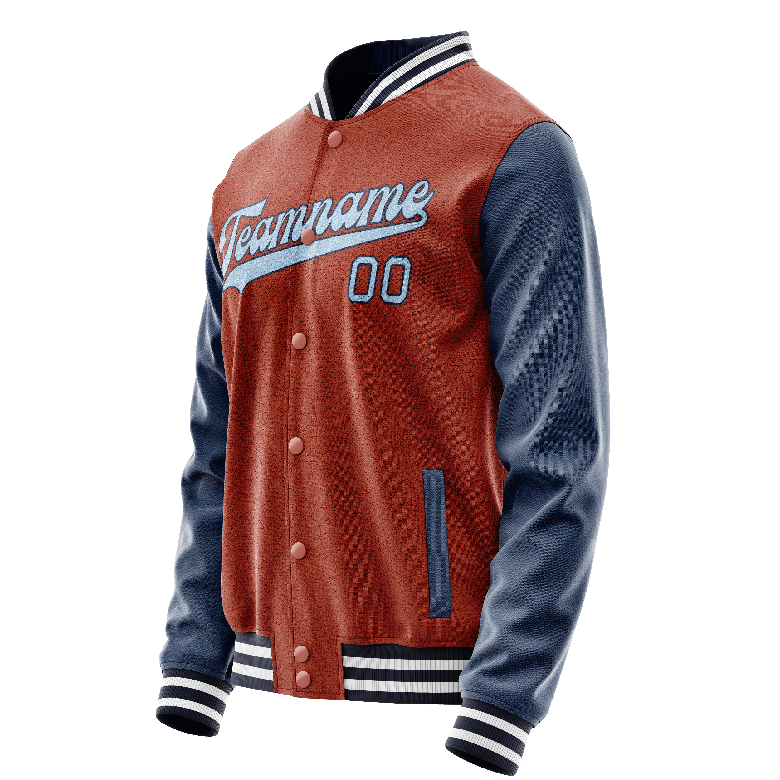Personalized Coral & Red Navy Solid Color Varsity Letterman Jacket
