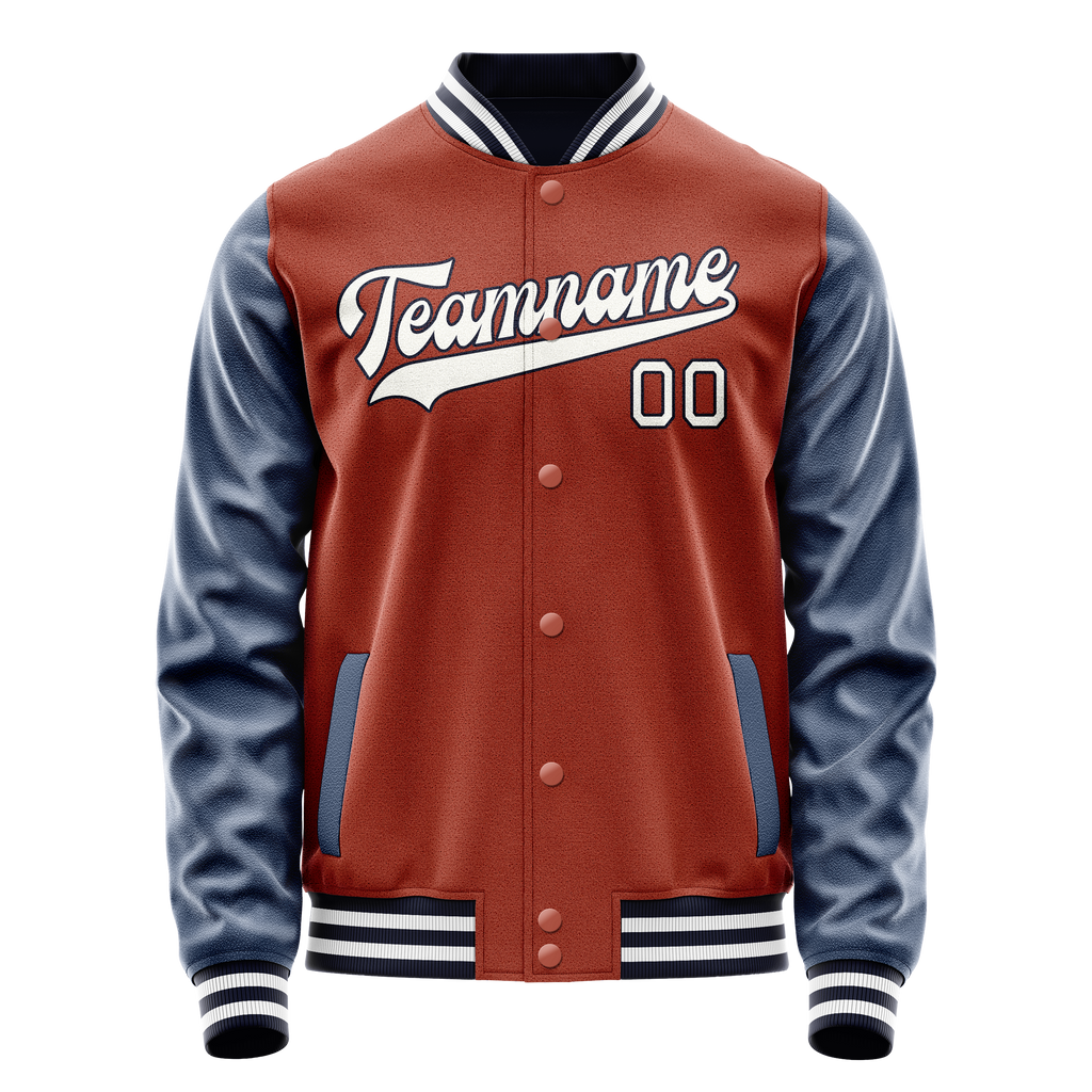 Personalized Coral & Red Navy Solid Color Varsity Letterman Jacket