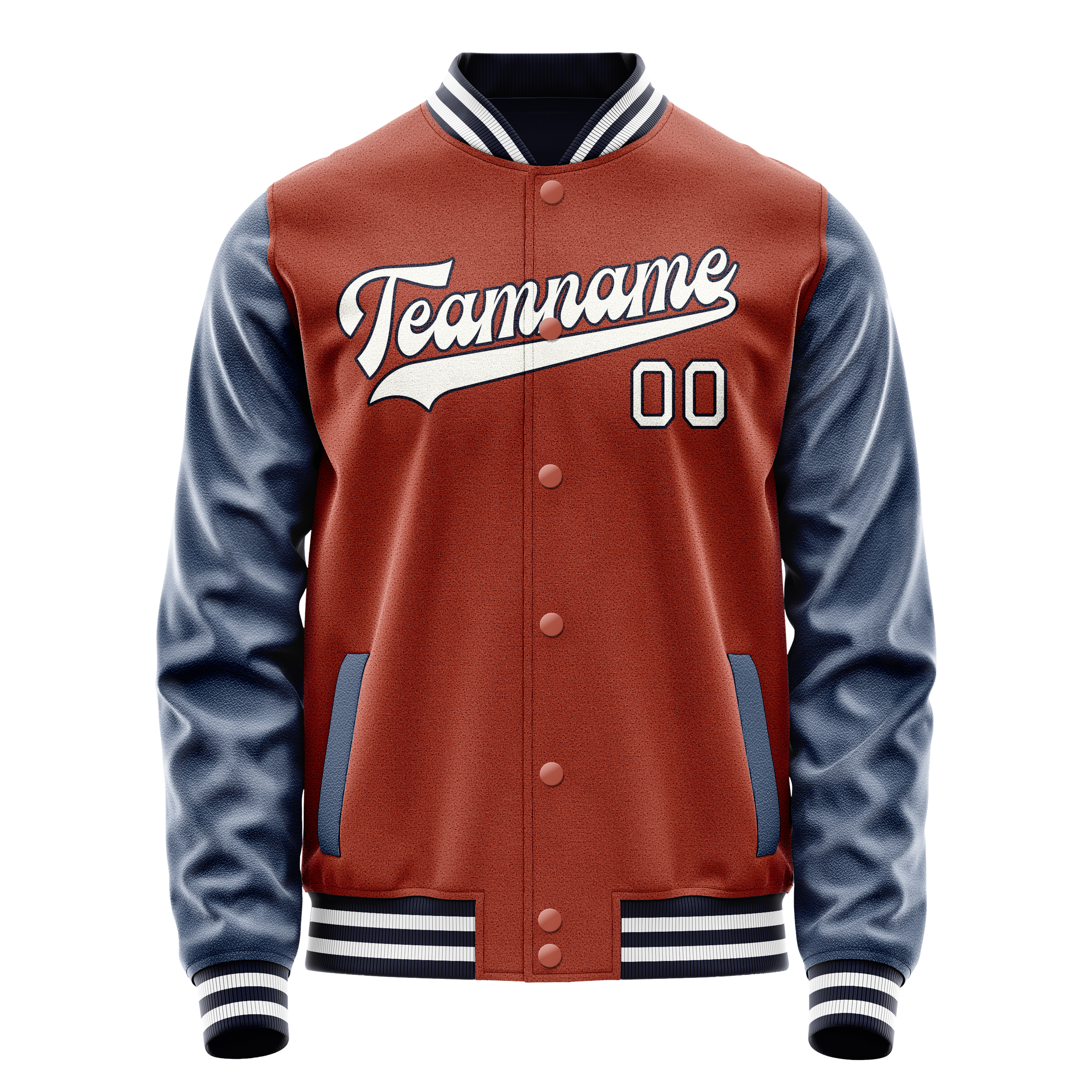 Personalized Coral & Red Navy Solid Color Varsity Letterman Jacket