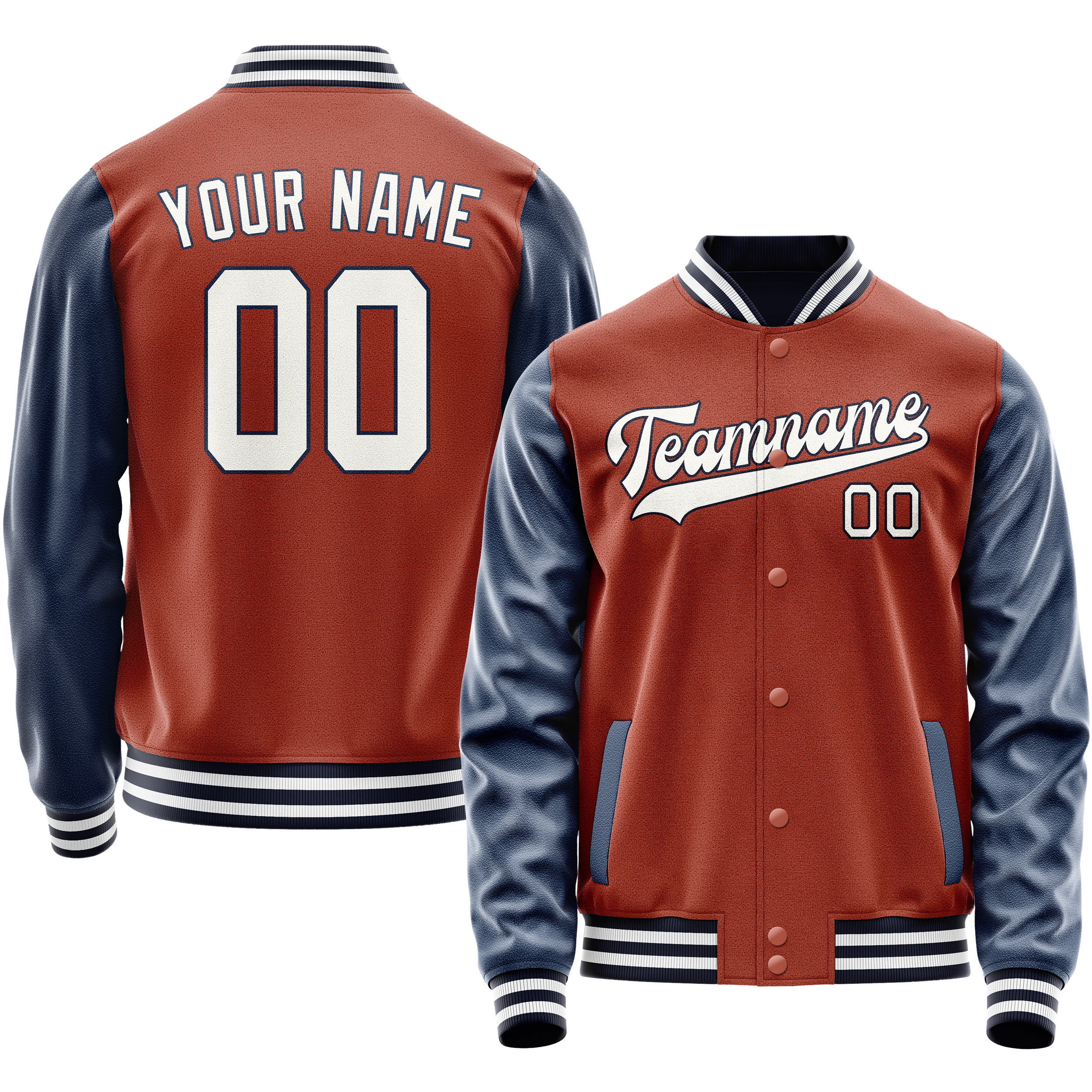 Personalized Coral & Red Navy Solid Color Varsity Letterman Jacket