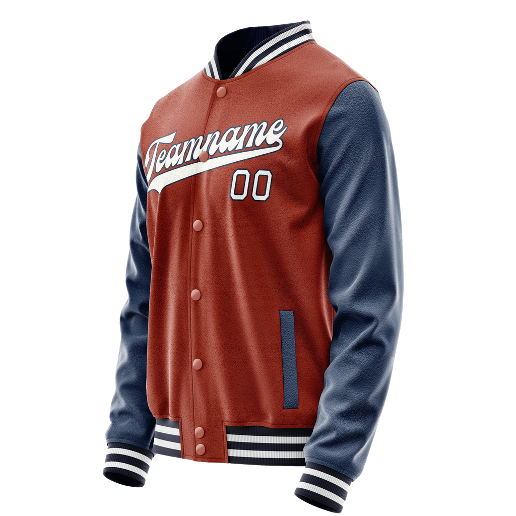 Personalized Coral & Red Navy Solid Color Varsity Letterman Jacket