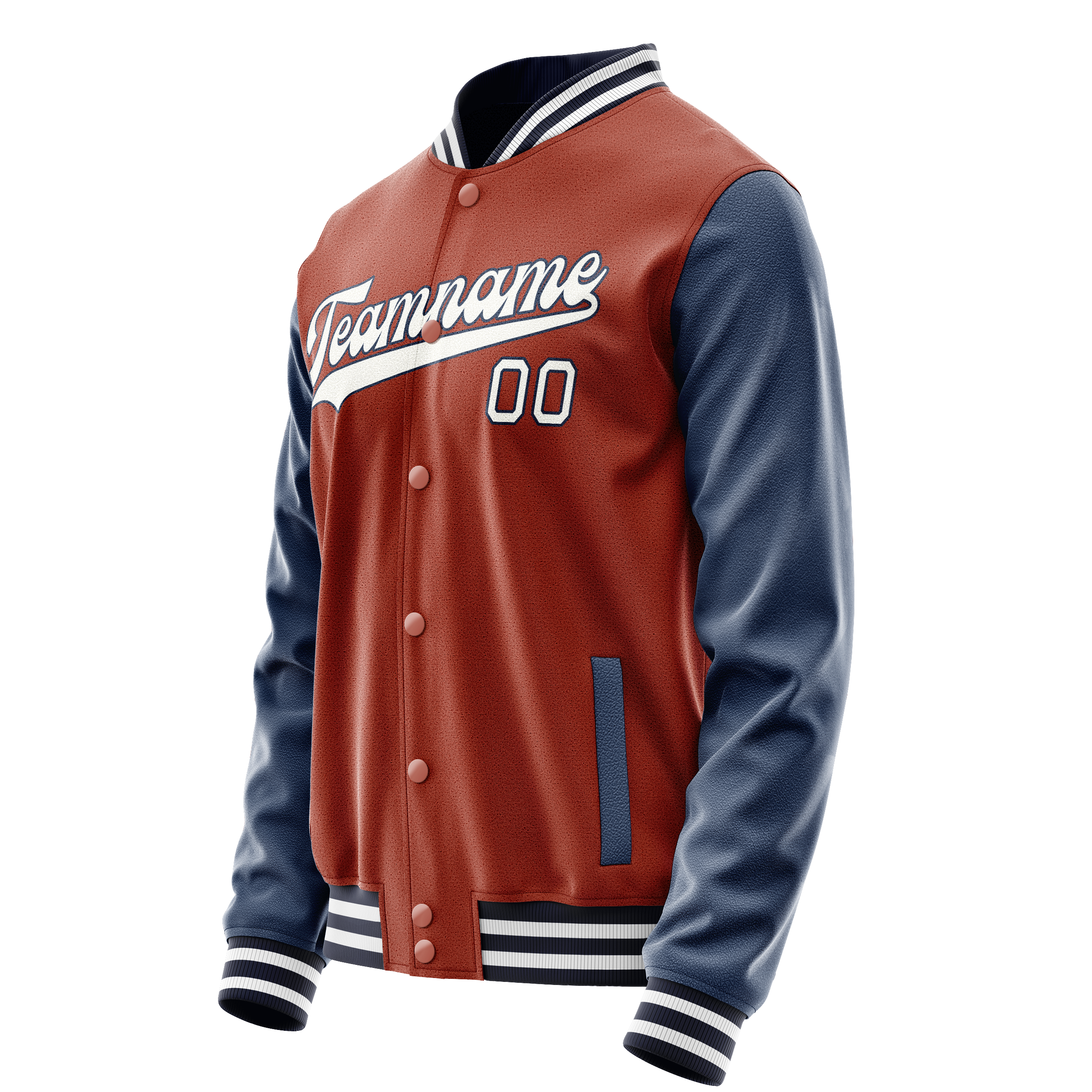 Personalized Coral & Red Navy Solid Color Varsity Letterman Jacket