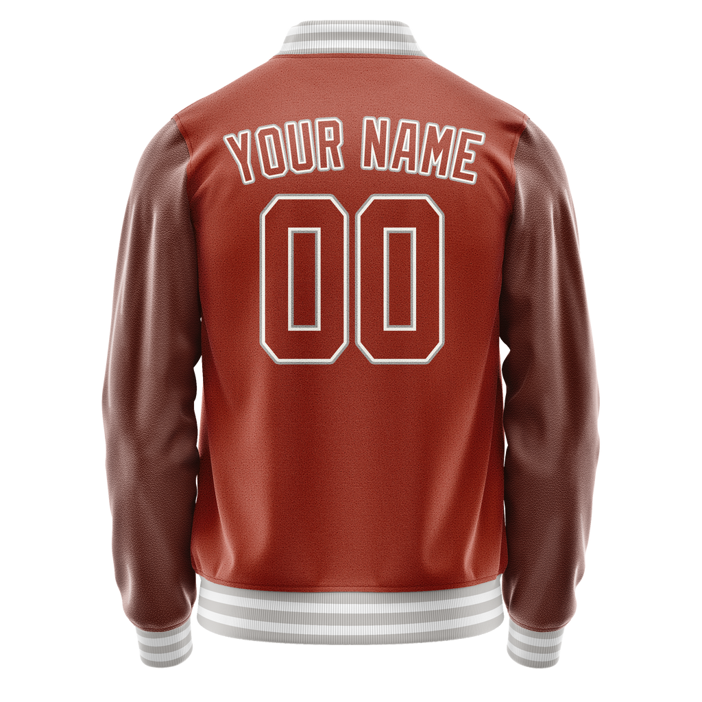 Personalized Coral & Red White Solid Color Varsity Letterman Jacket
