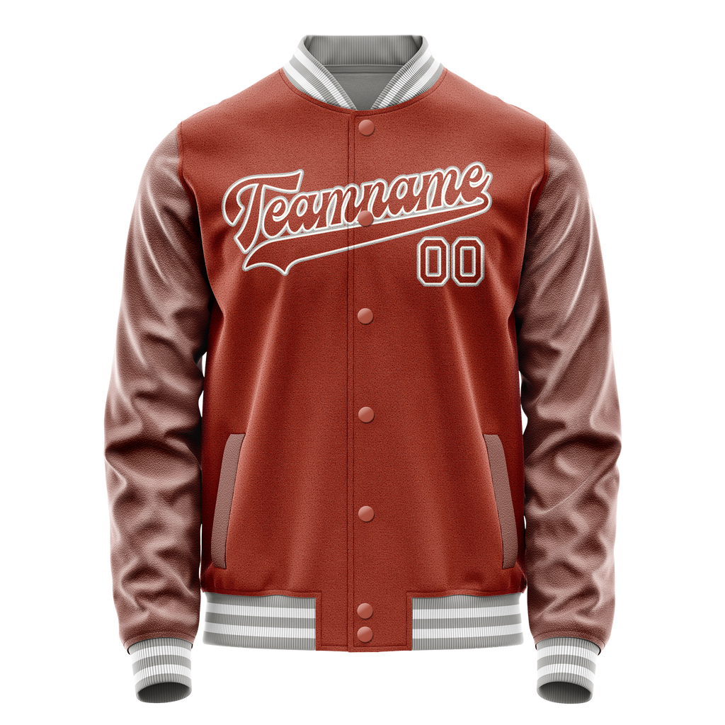 Personalized Coral & Red White Solid Color Varsity Letterman Jacket
