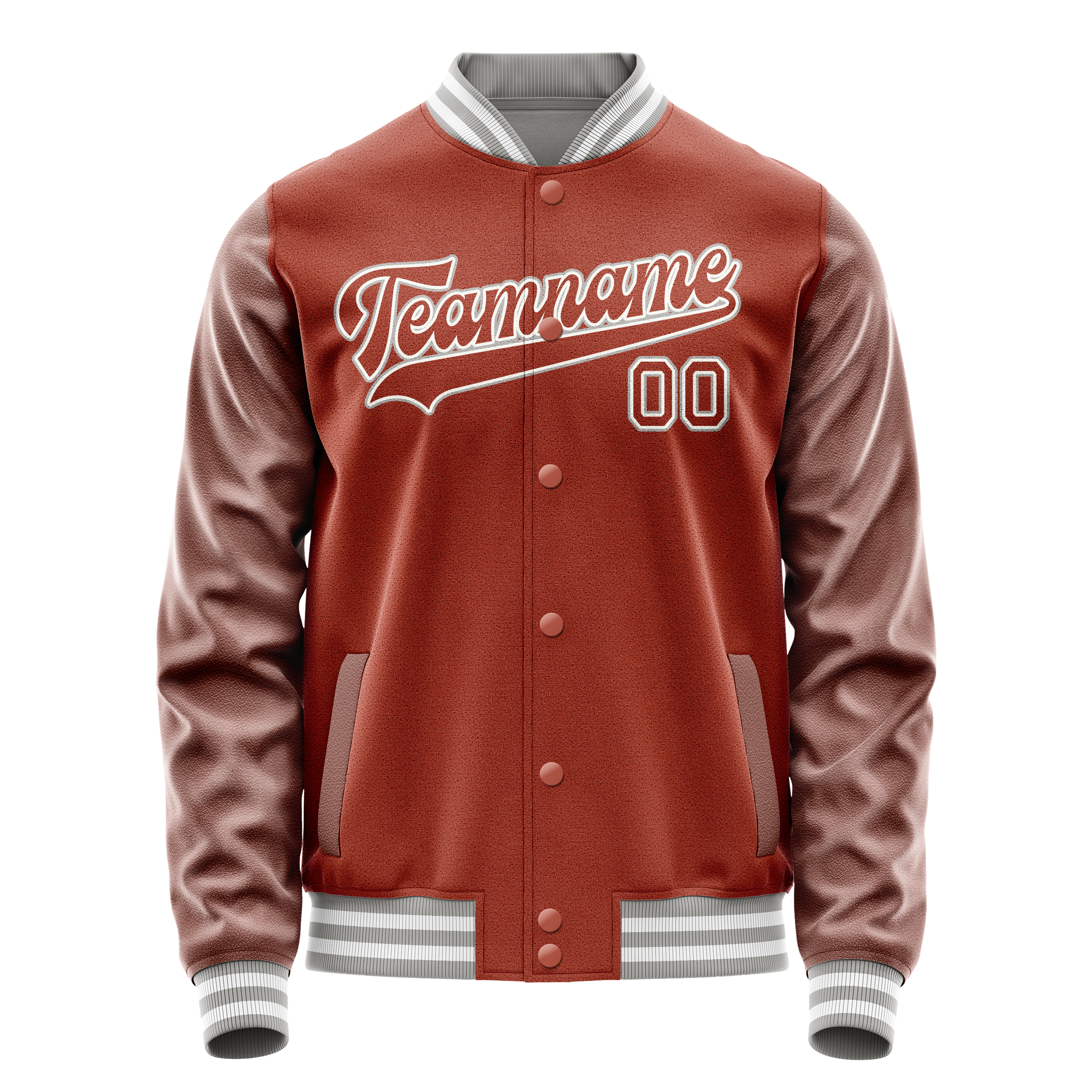 Personalized Coral & Red White Solid Color Varsity Letterman Jacket