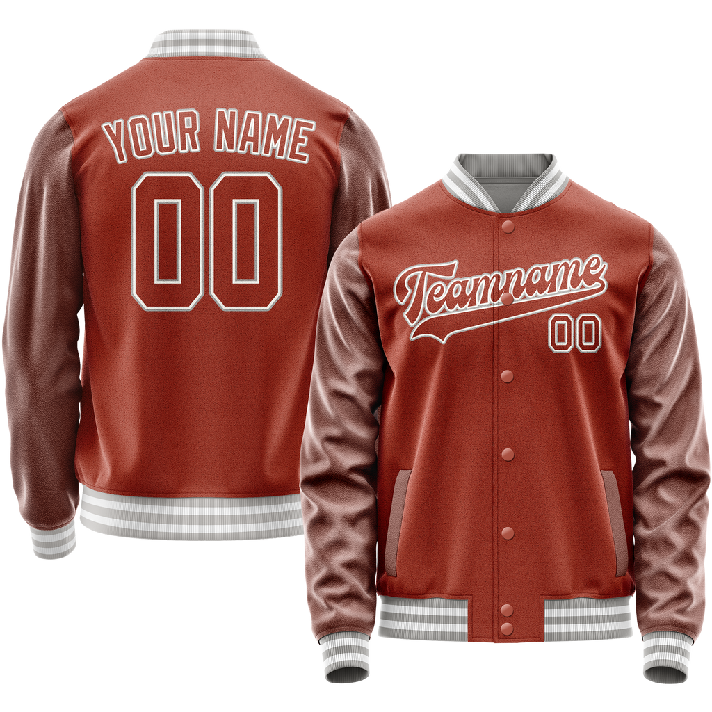 Personalized Coral & Red White Solid Color Varsity Letterman Jacket