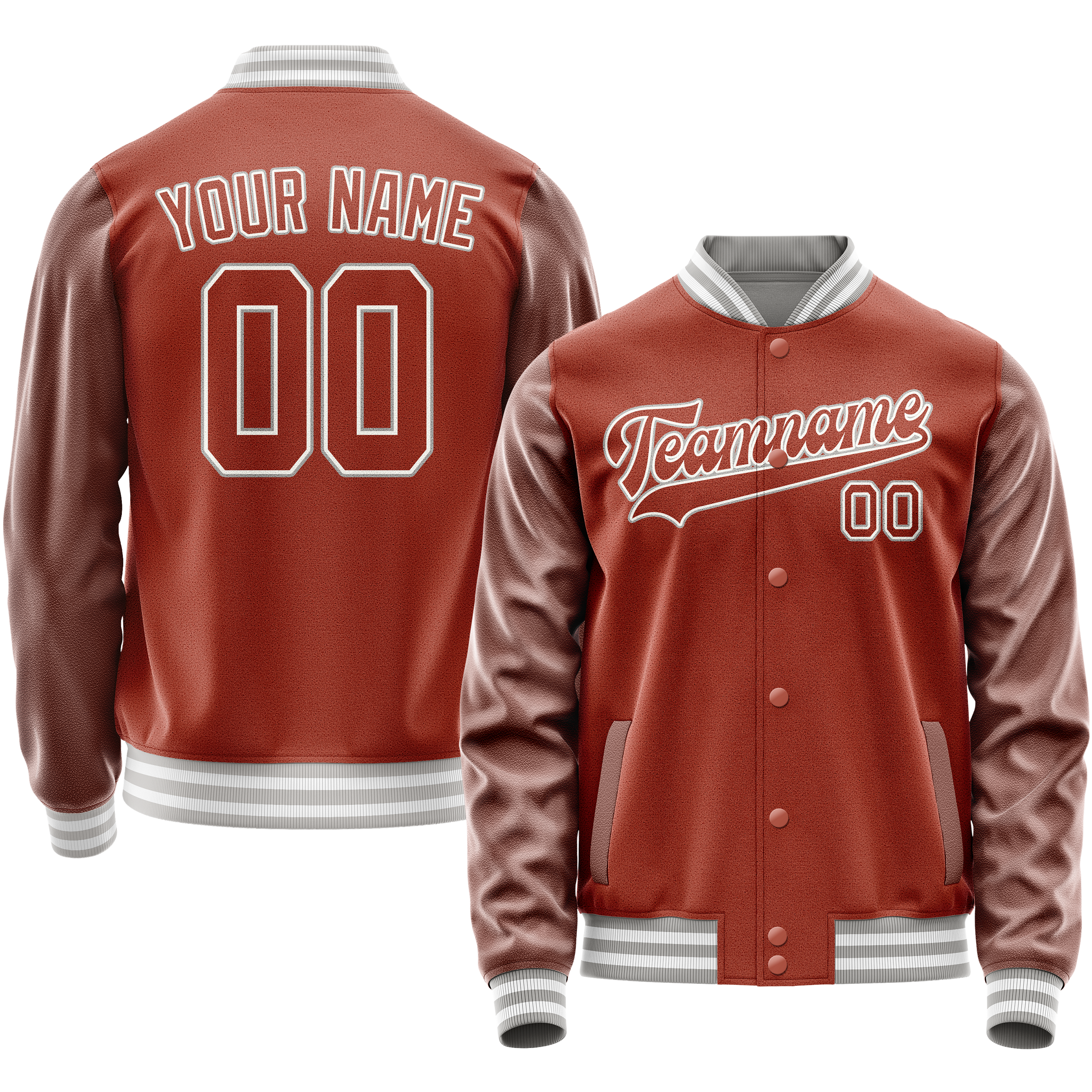 Personalized Coral & Red White Solid Color Varsity Letterman Jacket