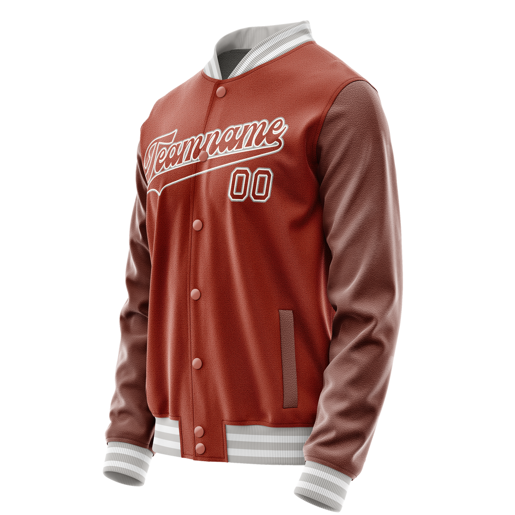 Personalized Coral & Red White Solid Color Varsity Letterman Jacket