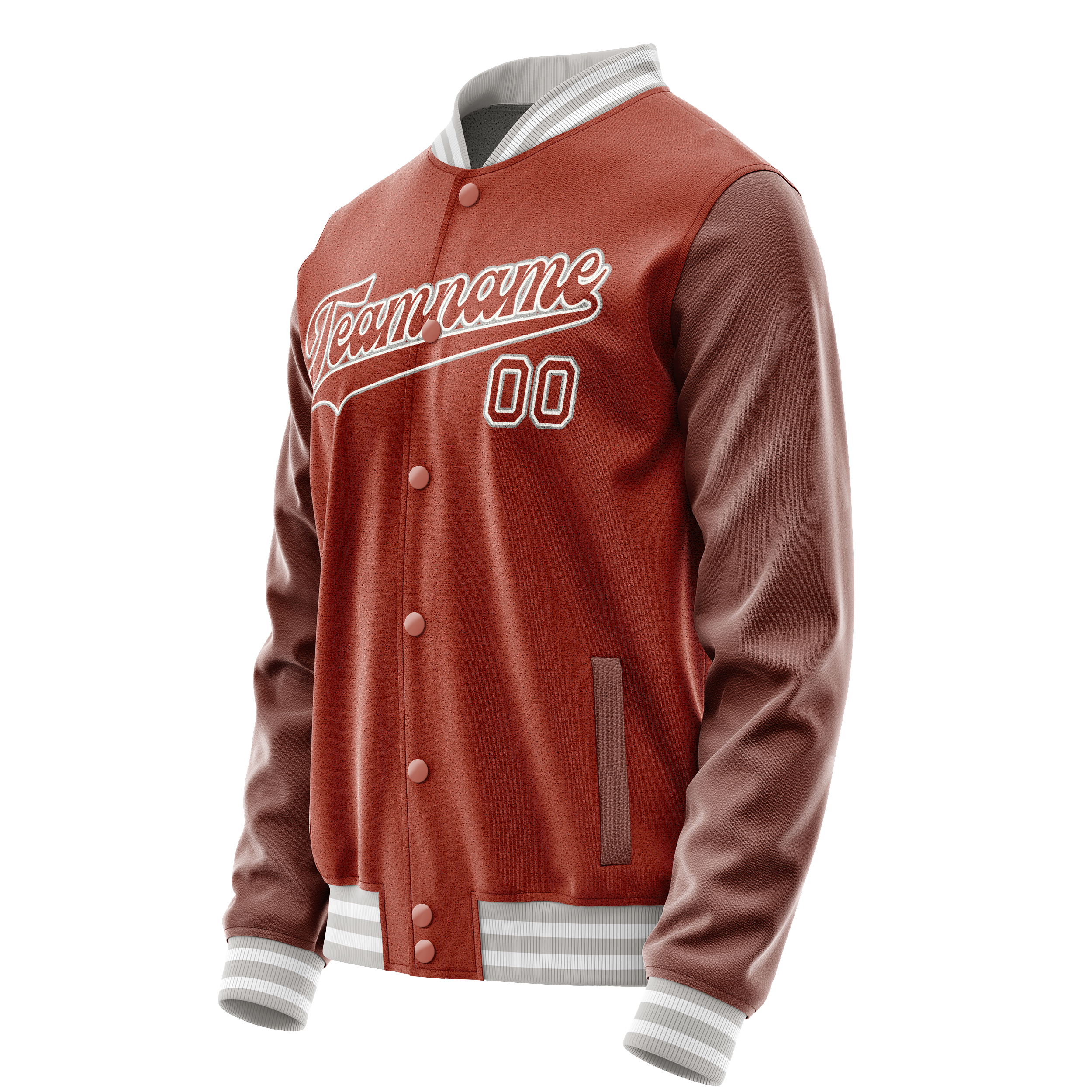 Personalized Coral & Red White Solid Color Varsity Letterman Jacket