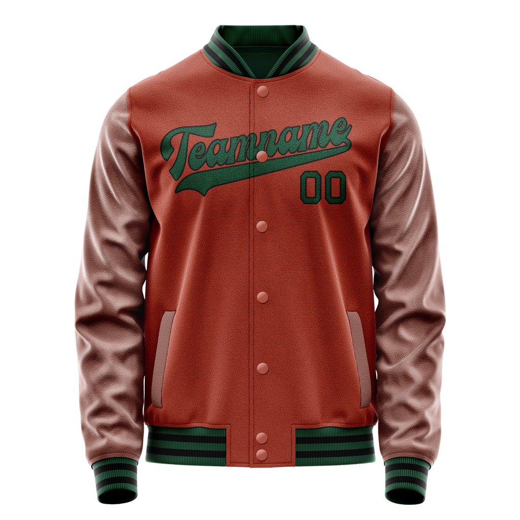 Personalized Coral & Red Teal Solid Color Varsity Letterman Jacket