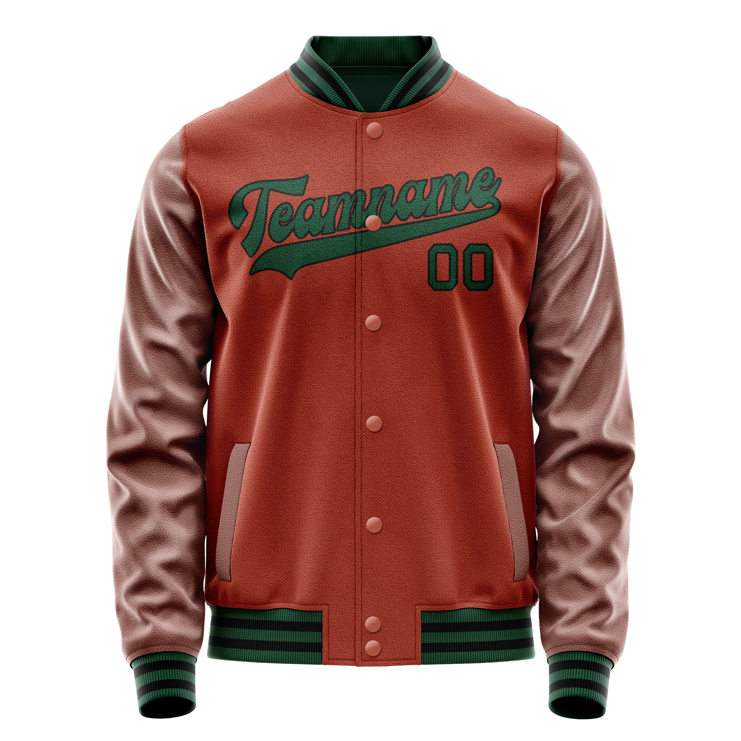 Personalized Coral & Red Teal Solid Color Varsity Letterman Jacket