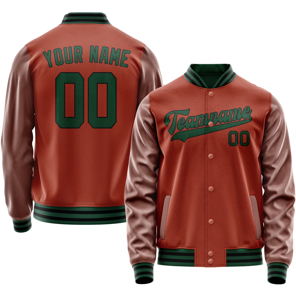 Personalized Coral & Red Teal Solid Color Varsity Letterman Jacket